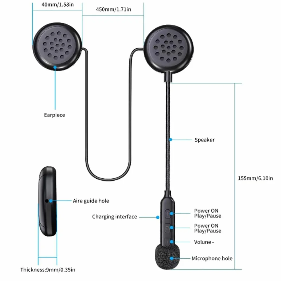 OBEST Auricolare Bluetooth 5.0 per Casco, Impermeabile Moto Bluetooth Cuffia, Controllo Musicale, Wireless Mani Libere Rumore Riduzione Auricolare per Ciclismo/Sci/Equitazione