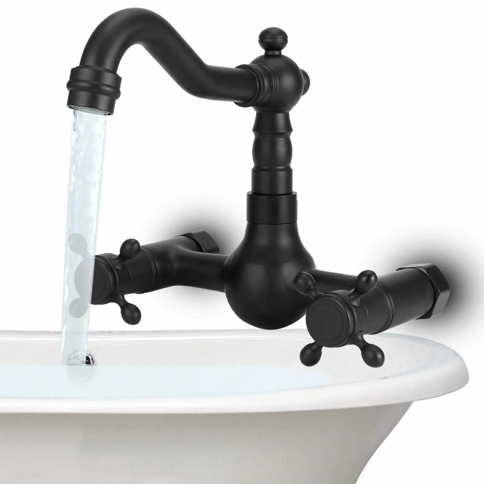 Rubinetto a Parete Rubinetto da Cucina In Rame Rubinetto per Vasca Rubinetto a Doppia Maniglia Miscelatore per Acqua Calda e Fredda Rubinetto Girevole a 360° per Cucina Bagno(2)