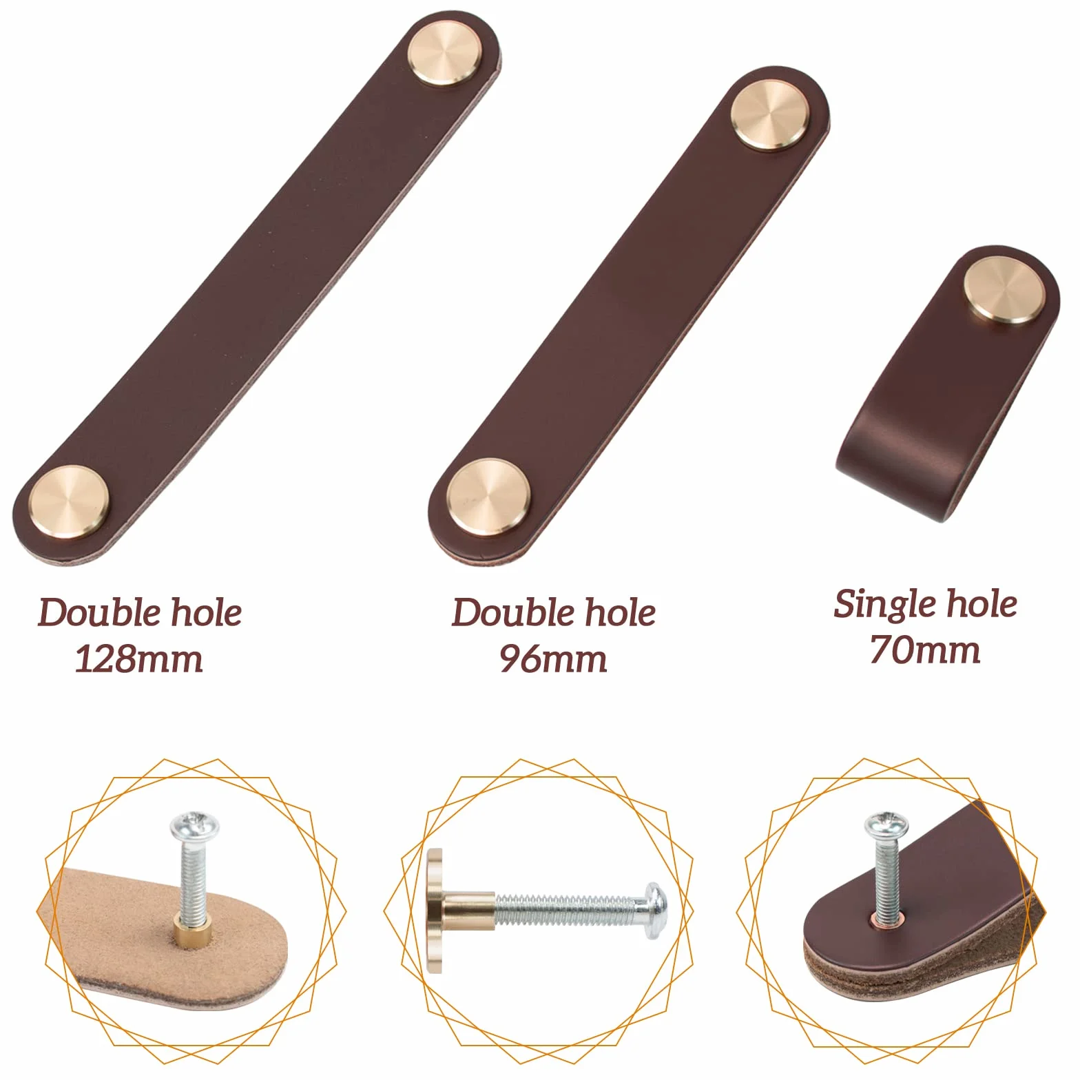 Maniglie per Mobili in Ecopelle 4 Pezzi, Foro Singolo Vintage Pomelli per Cassetti Armadio Cucina Beige