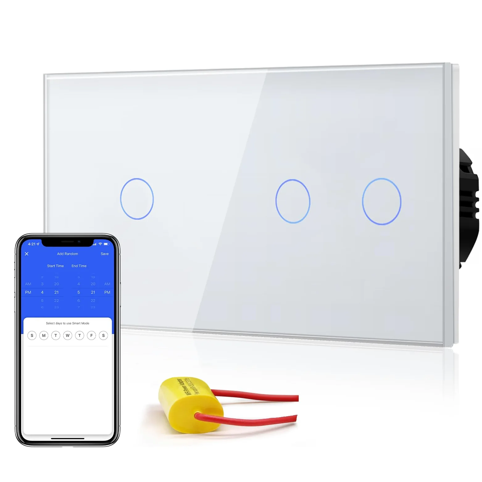 BSEED Doppio interruttore della luce WiFi Smart Alexa, senza conduttore neutro, interruttore touch WIfI in vetro, Alexa e Google Home Work con Tuya, 1 scomparto + 2 scomparti 157 mm, bianco