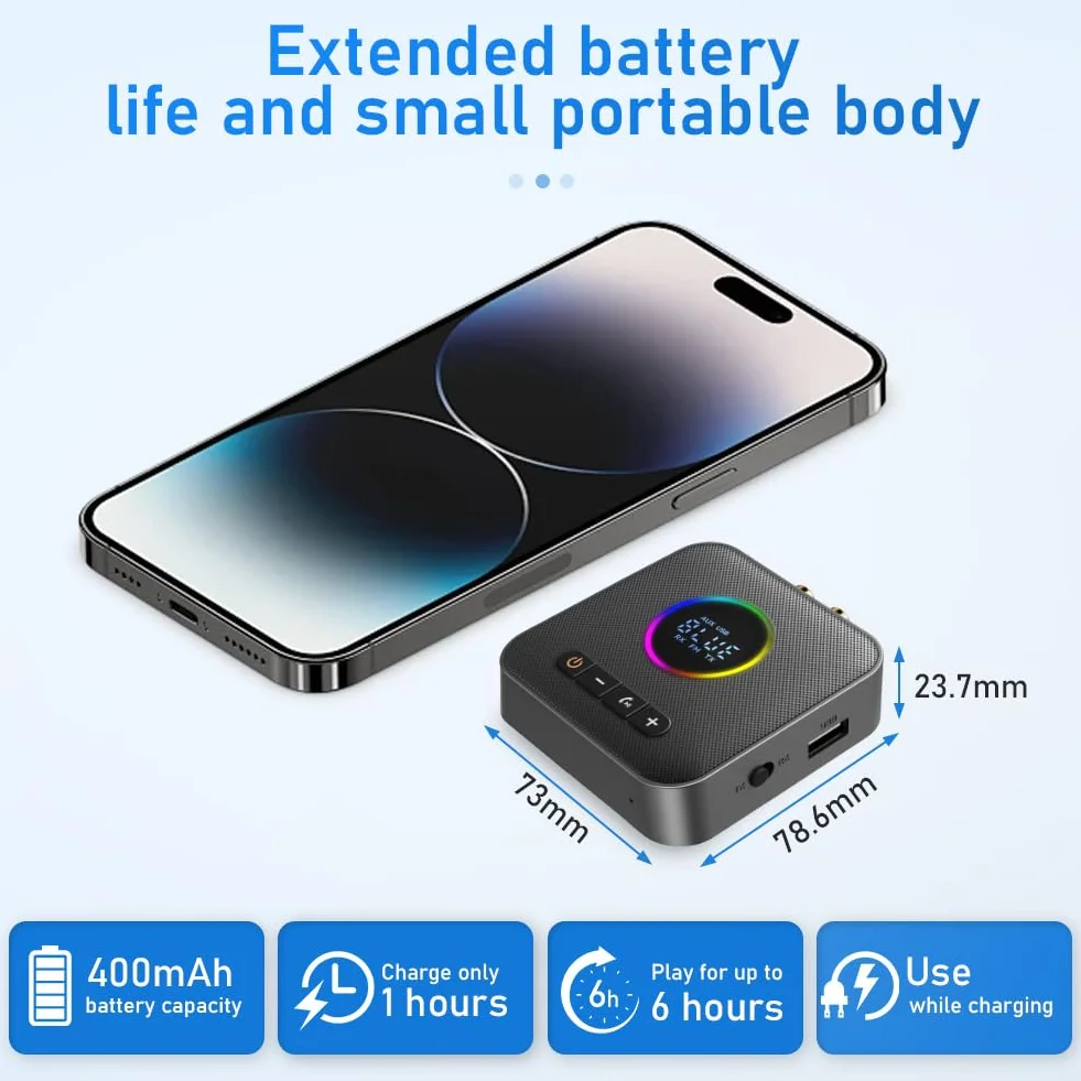 AXFEE Ricevitore Bluetooth 5.4 HiFi, 3.5mm RCA jack Audio, Adattatore Audio, Impianto Stereo, Casse, Bassa Latenza Wireless, per Tablet/Smartphone/PC/laptop/Cuffie/TV
