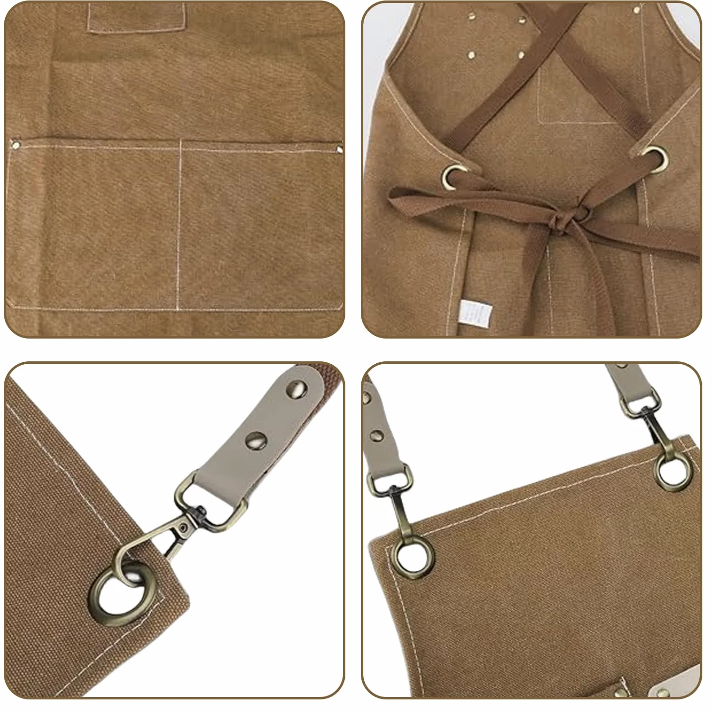 Grembiule da Lavoro Uomo in Tela, 68 * 78cm Grembiule da saldatura con Tasche per Attrezzi, Grembiule Donna/Uomo Durevole di Tela per Giardino,Cucina,Garage(Marrone)