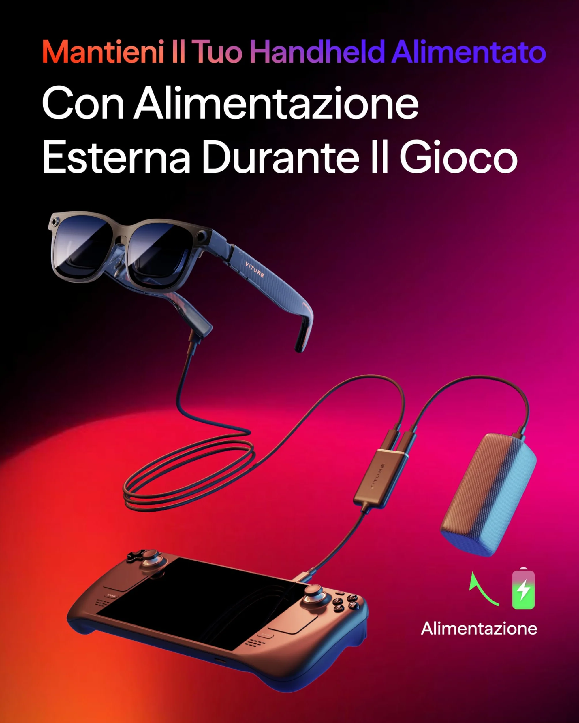 VITURE Adattatore da USB-C a occhiali e ricarica, ricarica e riproduzione, interruttore, Steam Deck