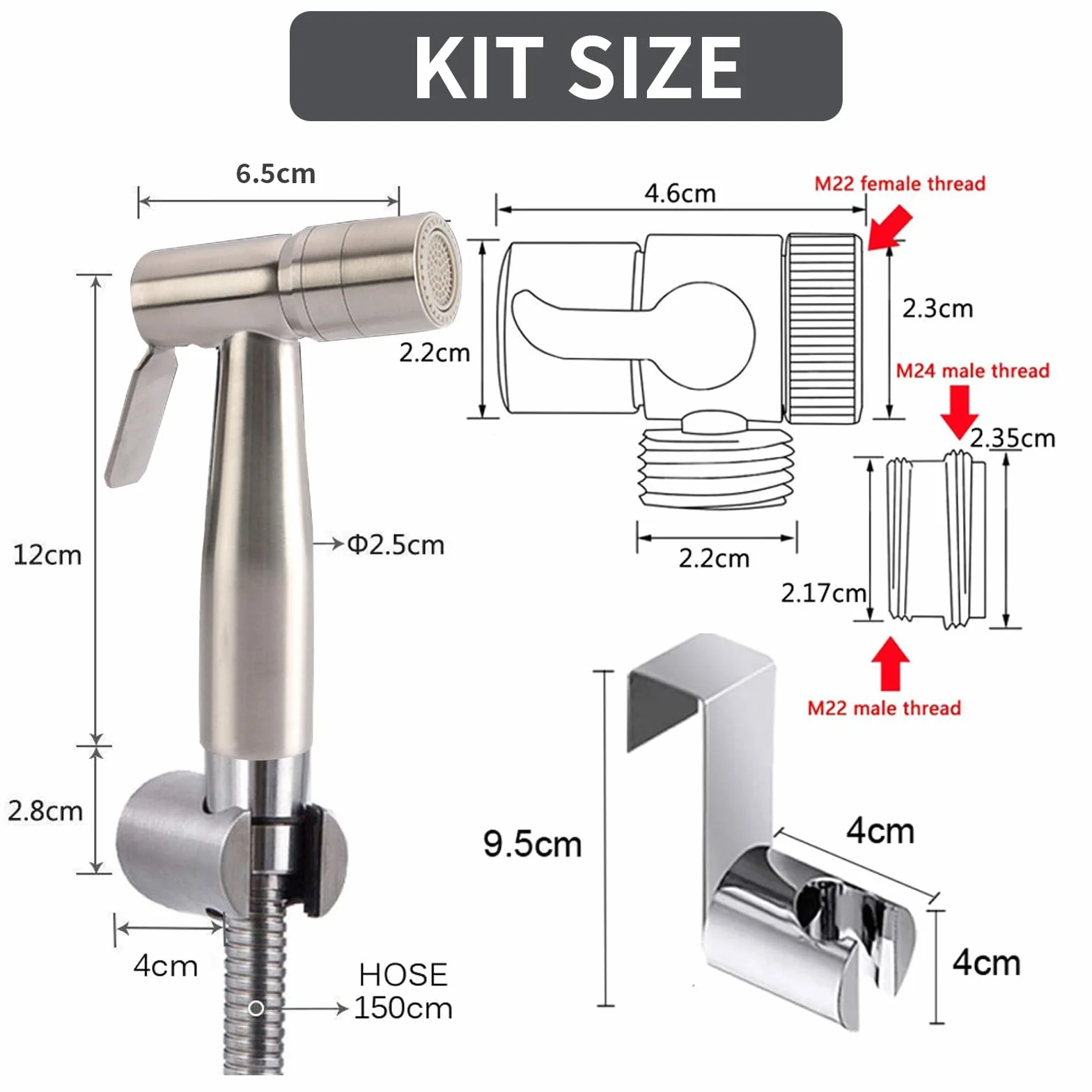 Bidet acciaio inox doccia musulmana kit spray per pannolini spruzzatore WC doppia modalità