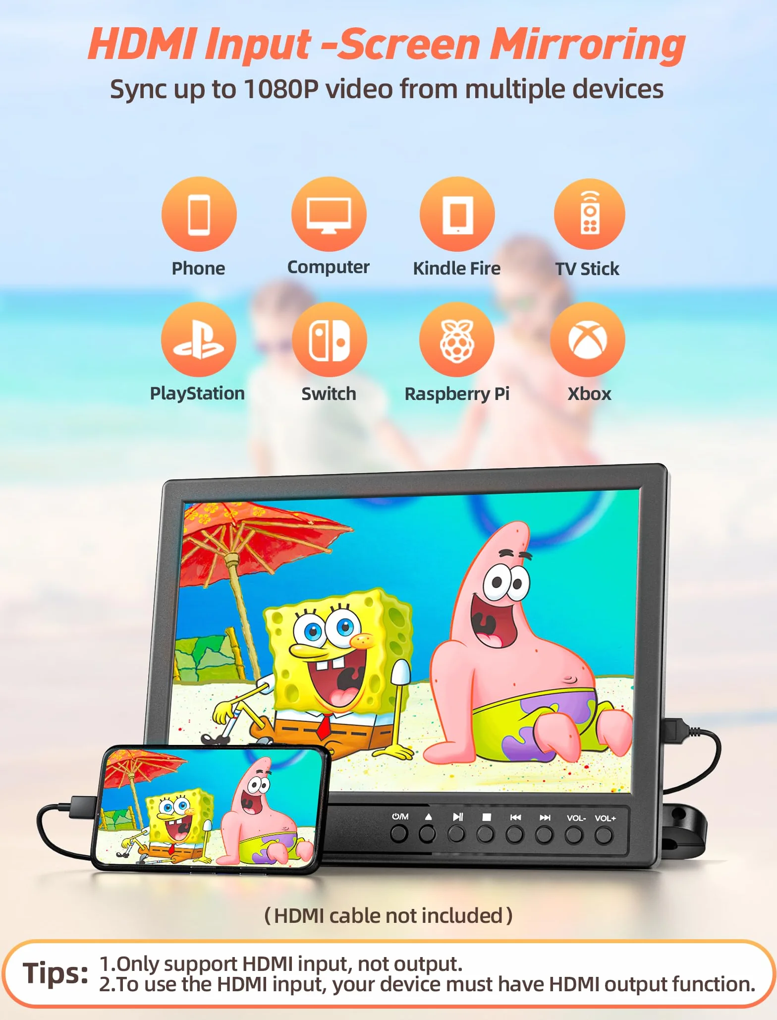 Arafuna Lettore DVD Portatileda 12,5" Dual Auto, TV per Auto Ingresso HDMI, AV-in e Out, Lettore di Schede USB/SD, Ultima Memoria