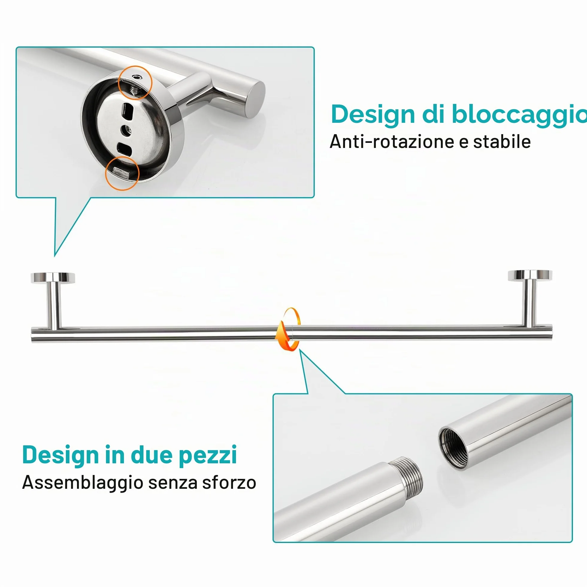 Portasciugamani Bagno 60 CM Cromo Lucido Acciaio Inossidabile SUS304