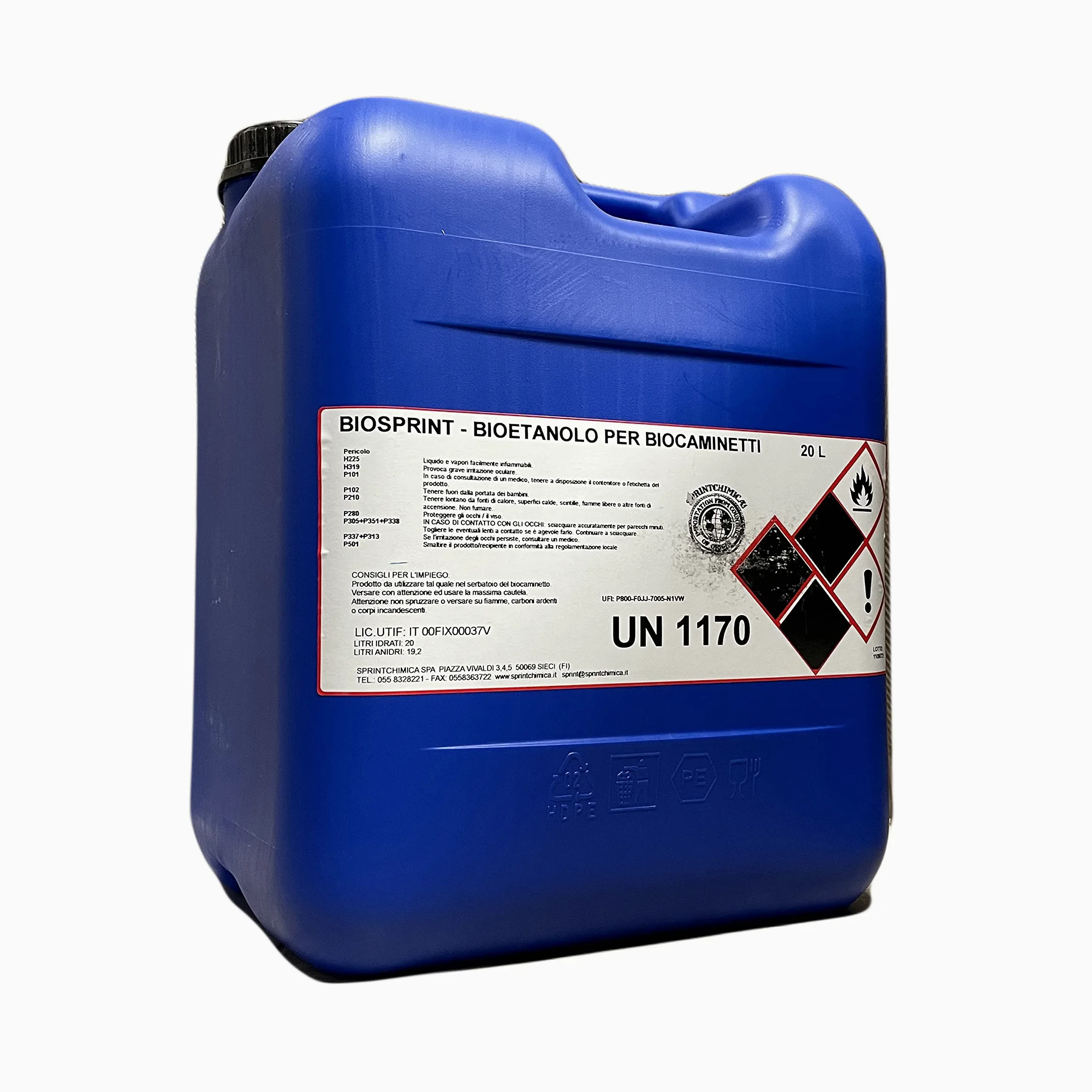 Bio Sprint Bioetanolo combustibile stufe 20 lt 99,9% inodore No Fumo Naturale No zolfo