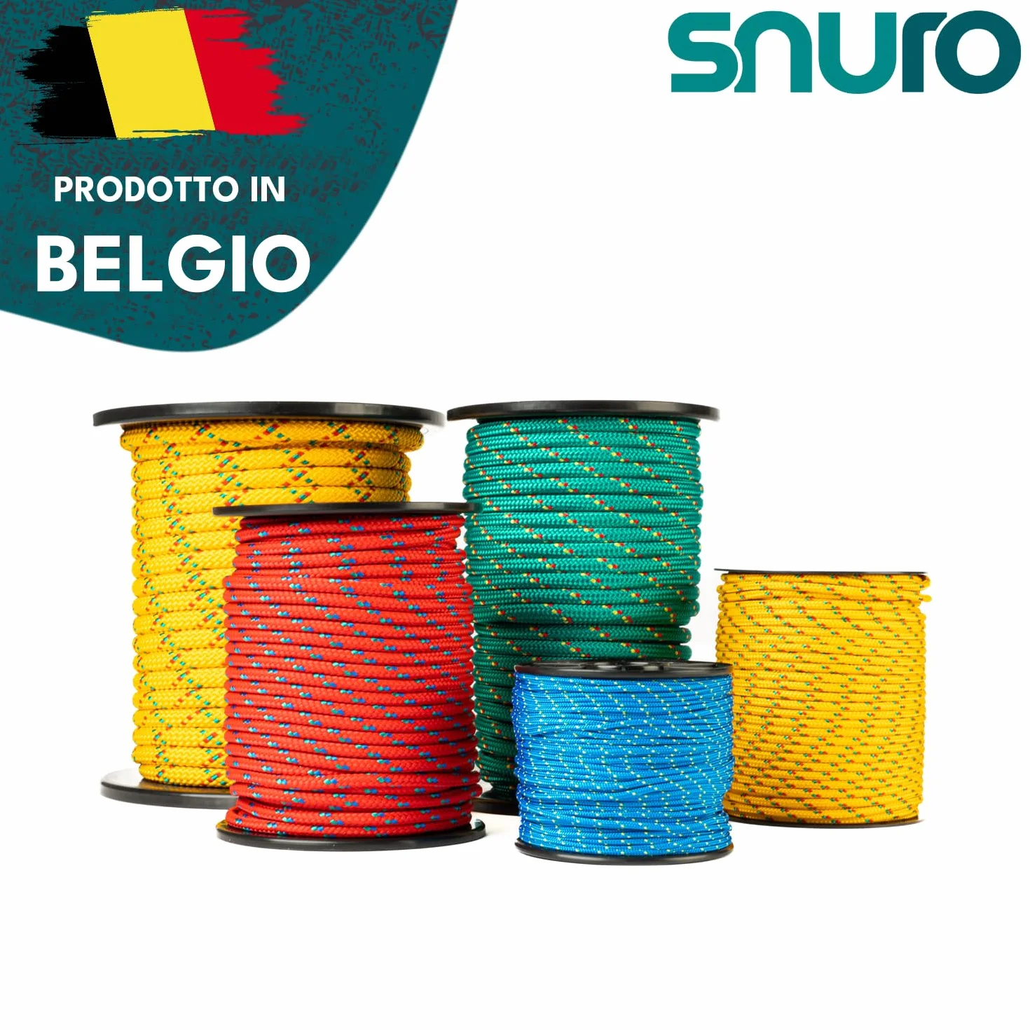 Corda in polipropilene (8mm, 50m, verde con rosso e giallo) - Corda intrecciata leggera per tutti gli usi, per esterni, la sopravvivenza e il giardino - Forza di rottura 918kg