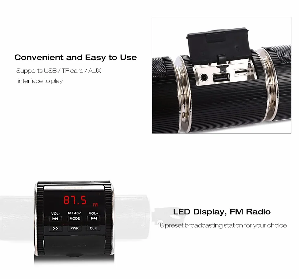Baceyong Audio Bluetooth per moto, radio per bici FM Bluetooth impermeabile 12V con sistema audio stereo per mountain bike, moto d'acqua, radio telecomando, lettore MP3