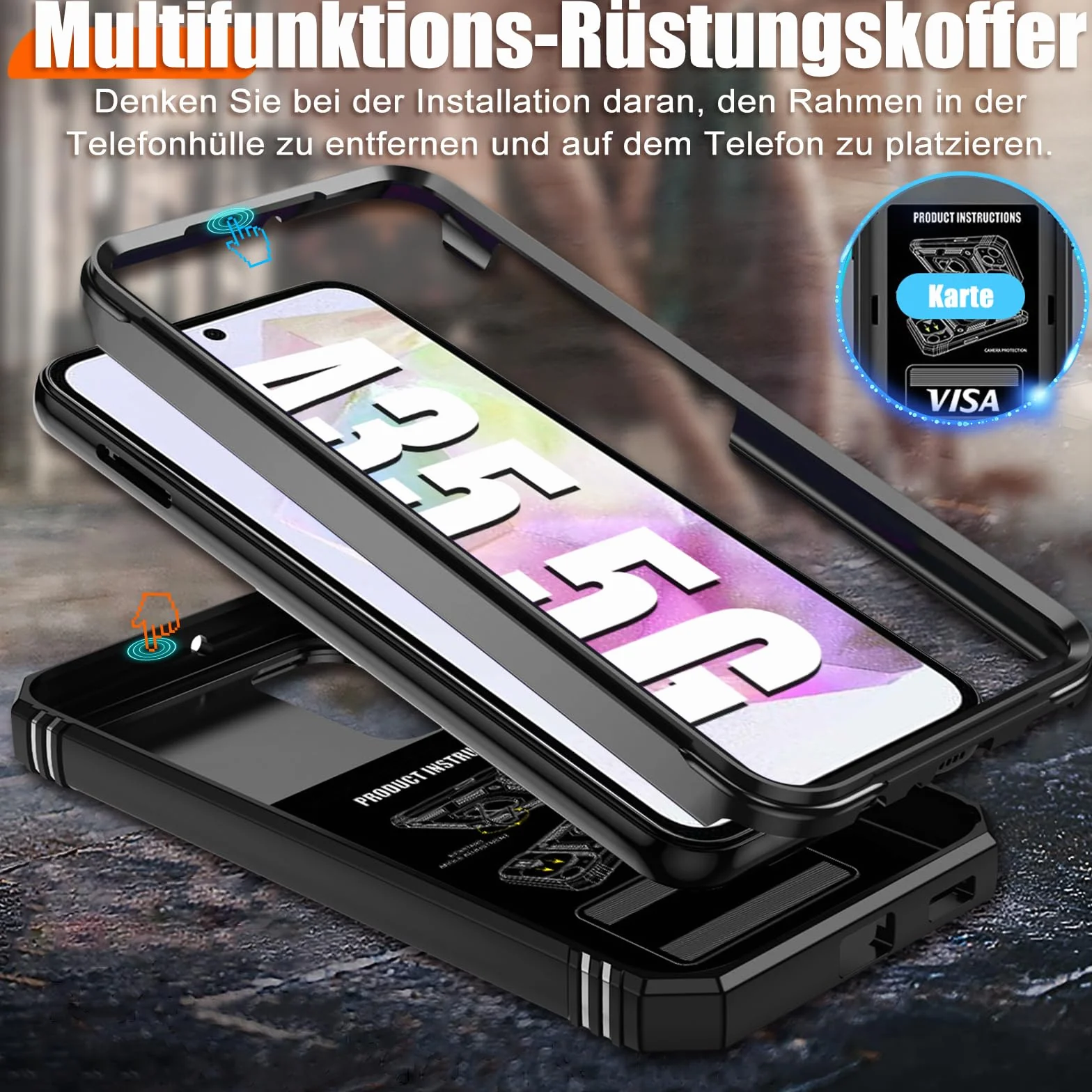 Giyer Cover per Samsung Galaxy A35 5G Custodia con Vetro Temperato, Antiurto Grado Militare 360° Anello Supporto Armor Bumper Case, Antiurto per Samsung A35 5G Cover (Nero)