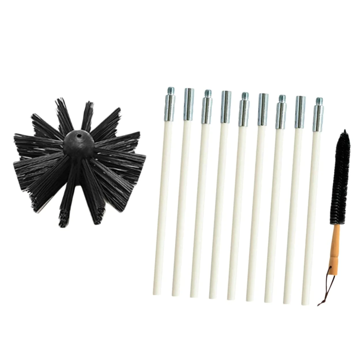 Alipis Scovolino Canne Fumarie in Nylon Manico in Legno la Pulizia di Condotti e Tubi Asciugatrice, Set Flessibile per Spazzola Pulisci Fumaria e Resistente