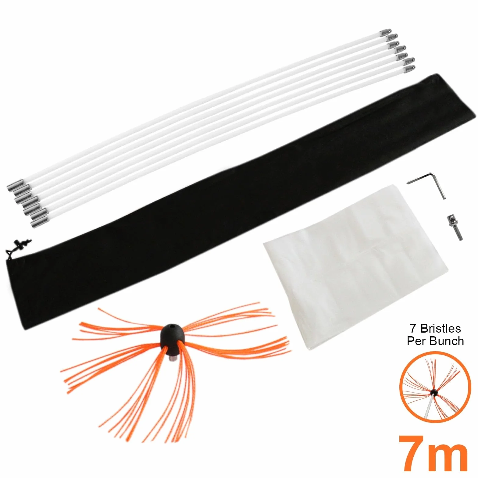 Monstershop - Scovolo Spazzacamino per Trapani Avvitatori con Adattatore Spazzola Camino Canna Fumaria Ciminiera Asta Nylon Flessibile con 6 Spazzole da 7 Setole - 7m