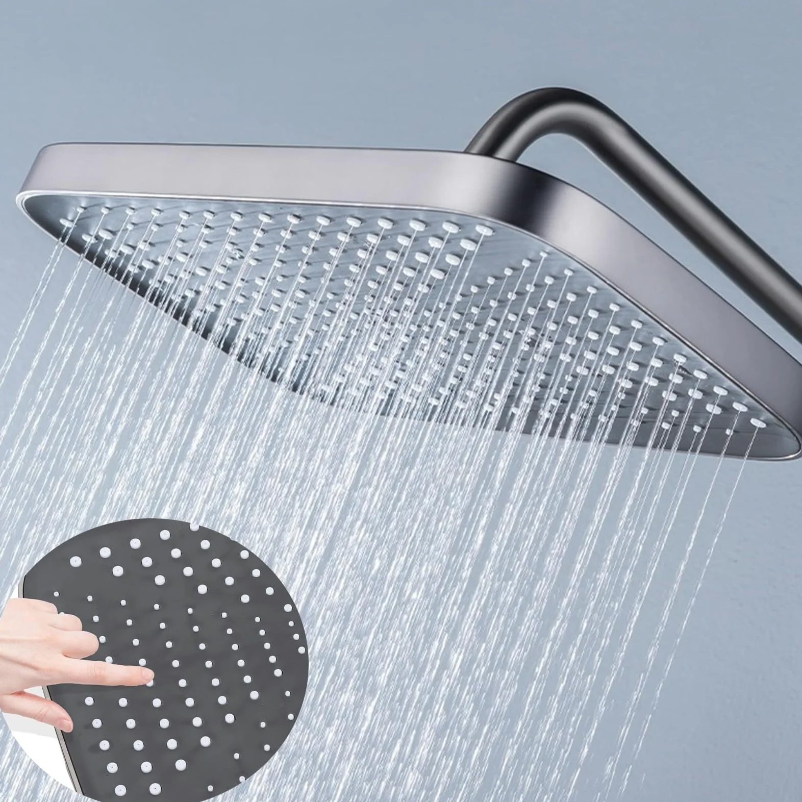 Set Miscelatore termostatico per Doccia, Sistema Regolabile in Altezza, Rubinetto per Vasca a 4 funzioni con soffione Quadrato e doccetta ad Alta Pressione a 3 modalità (Nero)