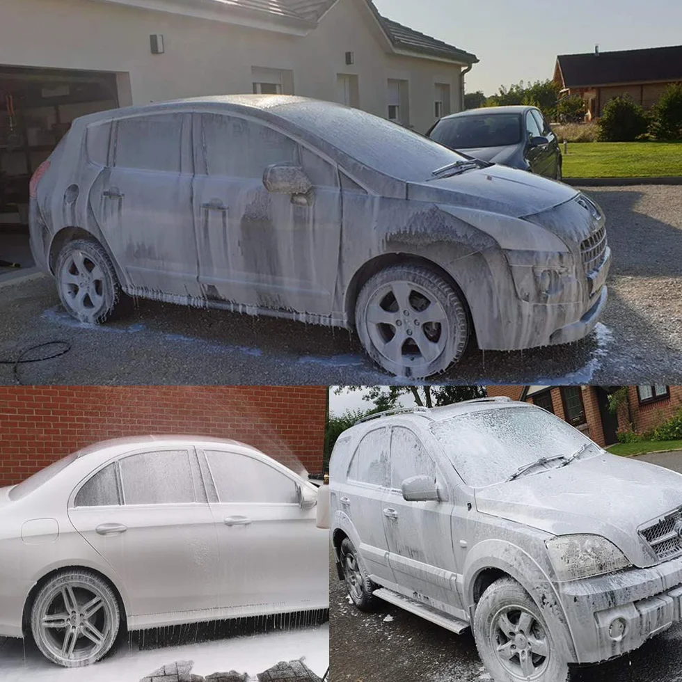 Lancia Schiuma di Neve Cannone a Schiuma Pistola 1L Bottiglia, 1/4 pollice Rilascio Rapido Erogatore di Sapone con M22 14 mm a 15 mm Connettore per Tubo Idropulitrice (con pistola per schiuma)