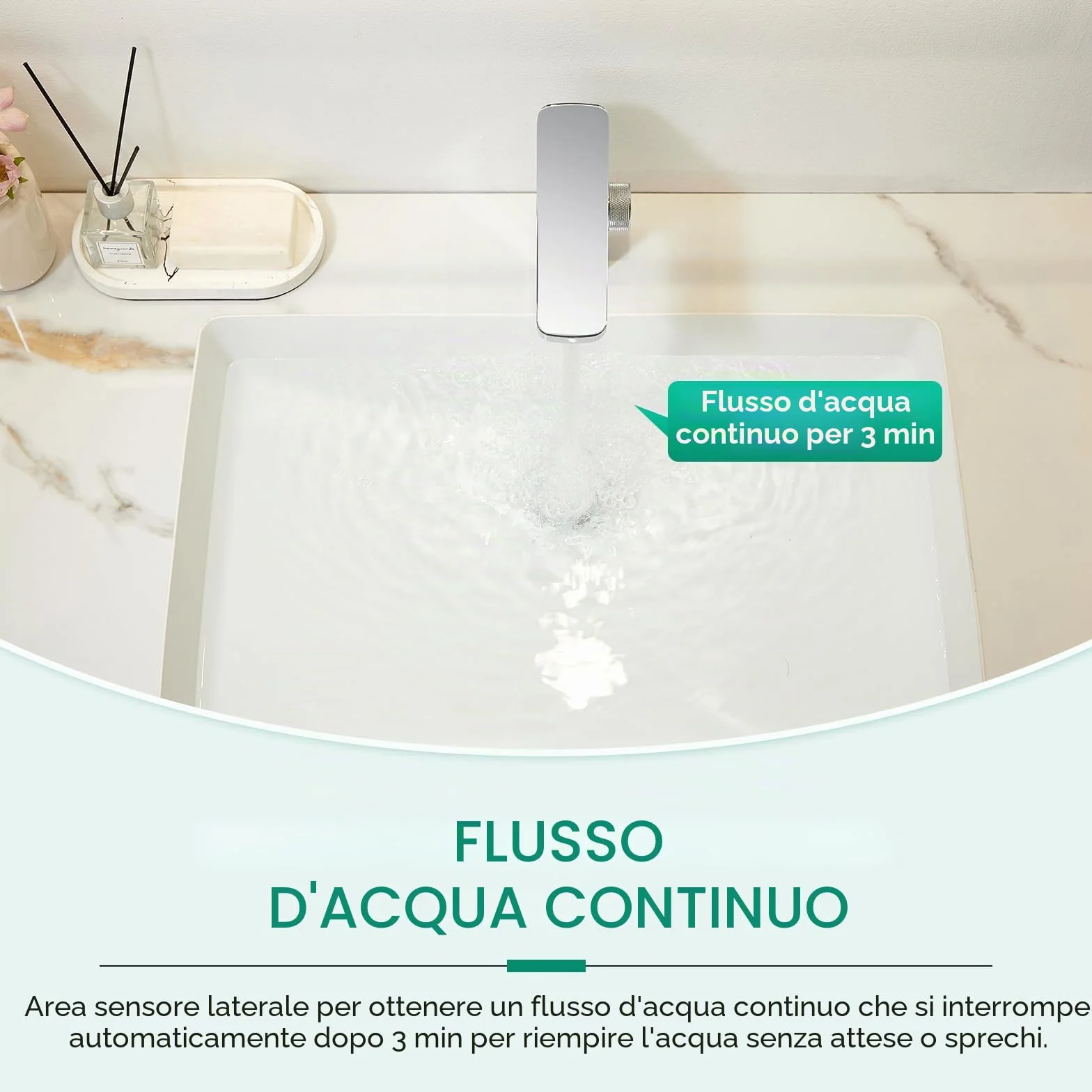 CREA Rubinetto Bagno Infrarossi, Miscelatore Lavabo Automatico con Sensore Cromato