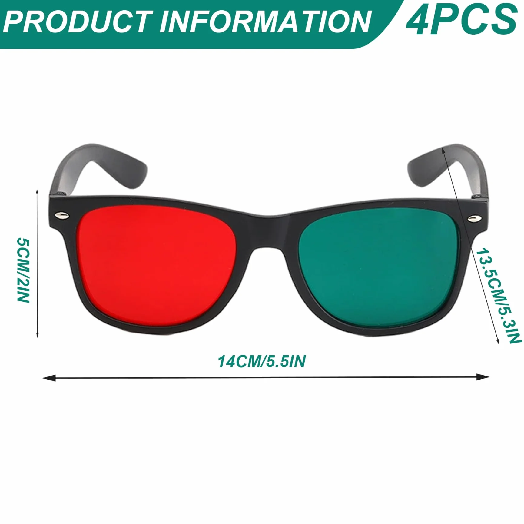 Occhiali 3D da 4 pezzi, occhiali 3D con montatura nera, rosso verde, per giochi TV, film in DVD, anaglifi dimensionali e da allenamento per l'ambliopia