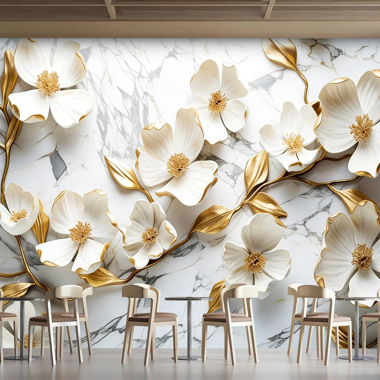 Carta da parati effetto 3D Fiori Moderni 250 x 175 cm Murale Non Tessuto Bianco Fotomurale Stampa HD Moderna Poster Per Soggiorno E Camera Da Letto Design 1M3895