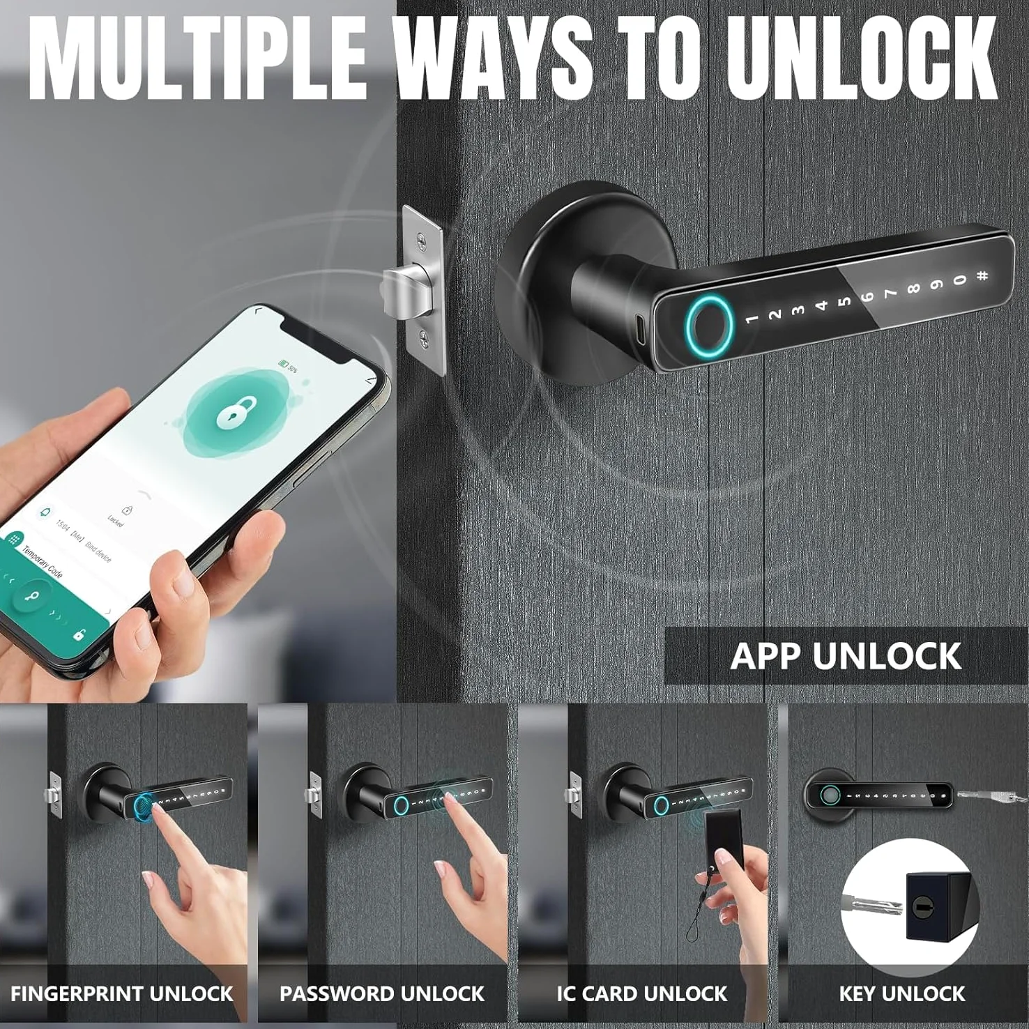 NEWFUN Serratura Smart Porta Blindata,Serratura Wifi,Con chiave, scheda chiave, APP Bluetooth per la serratura della porta, impermeabile