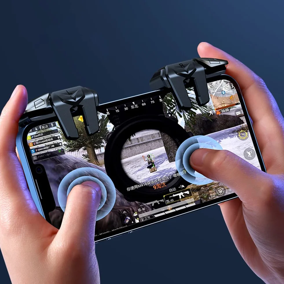 2 trigger di gioco a 6 dita senza latenza per PUBG Game Aim Gaming Trigger Mobile Gamepad Trigger Joystick per telefoni Android