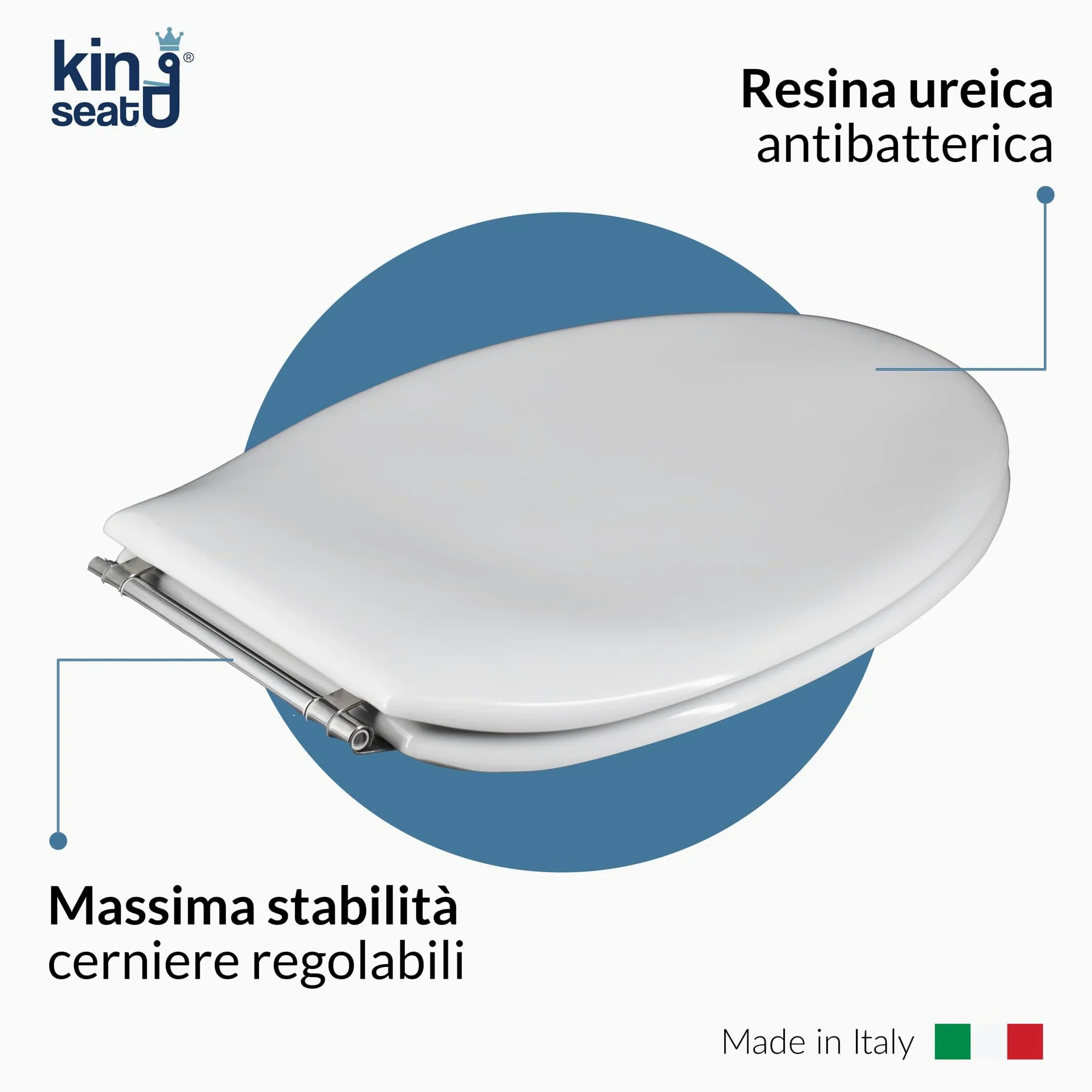 King Seat Sedile WC Ovale - Stabilità Assoluta e Aderenza Perfetta - Antibatterico in Resina Termoindurente, Bianco