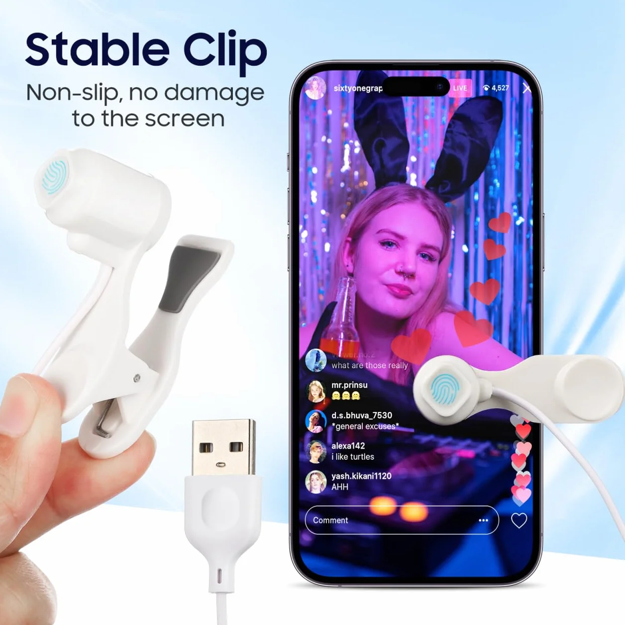 jojofuny Clicker automatico dello schermo per telefono: clicker USB per lo schermo del telefono cellulare per lo streaming live - Applicatore automatico universale per il clic delle dita per giochi