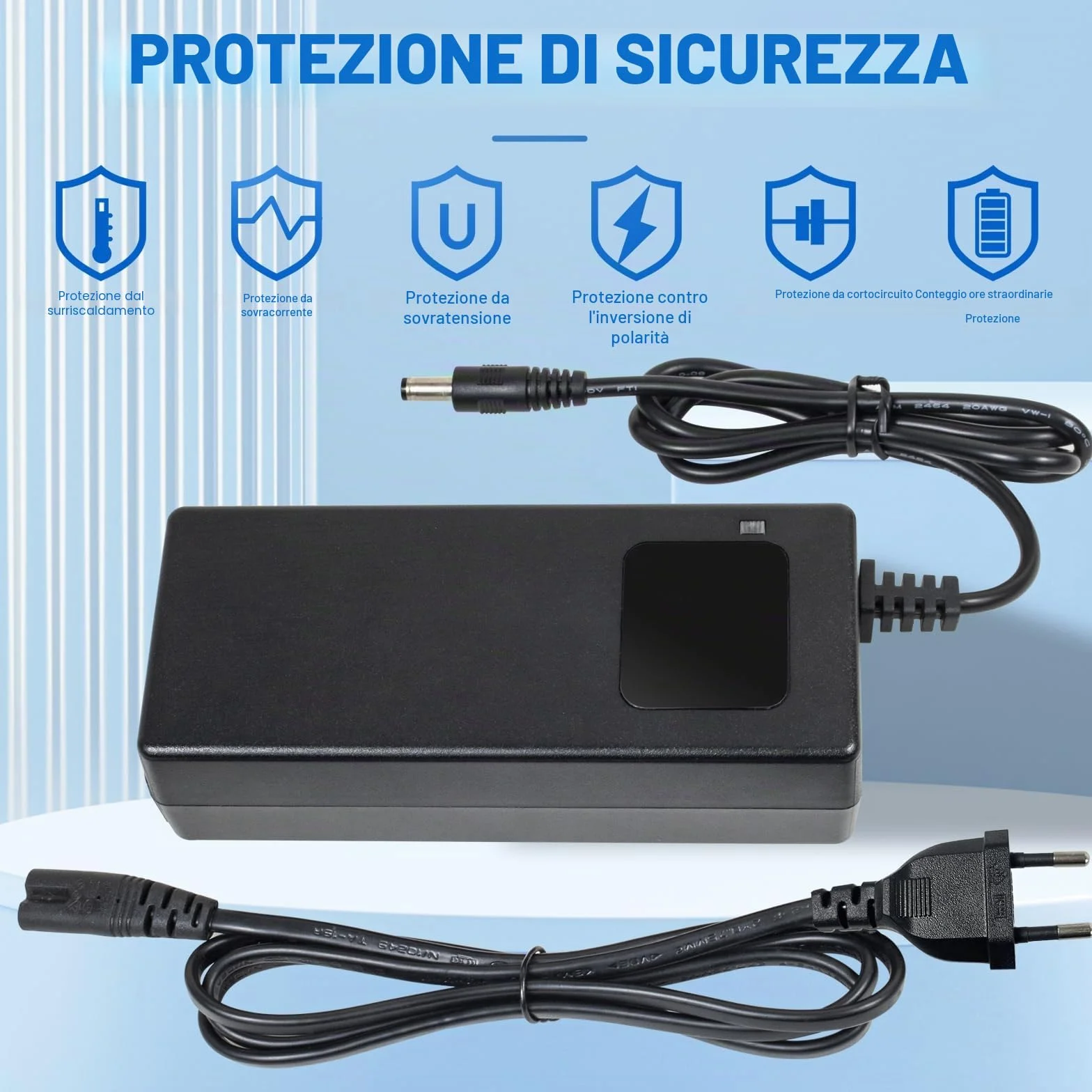 Caricabatterie da 54,6 2 A per scooter elettrico, 48 V, 13 s, batteria agli ioni di litio a 1 foro, spina da 5,5 x 2,1 mm, alimentatore di rete da 48 V con ventola integrata, con display per la