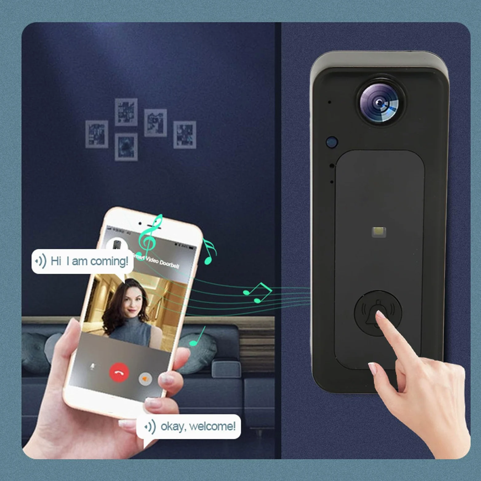 Septpenta Videocitofono Wireless, Telecamera Campanello Wireless, Citofono Vocale Bidirezionale/Funzione Visione Notturna/Controllo Intelligente, Microfono Altamente Sensibile per Monitoraggio Interno