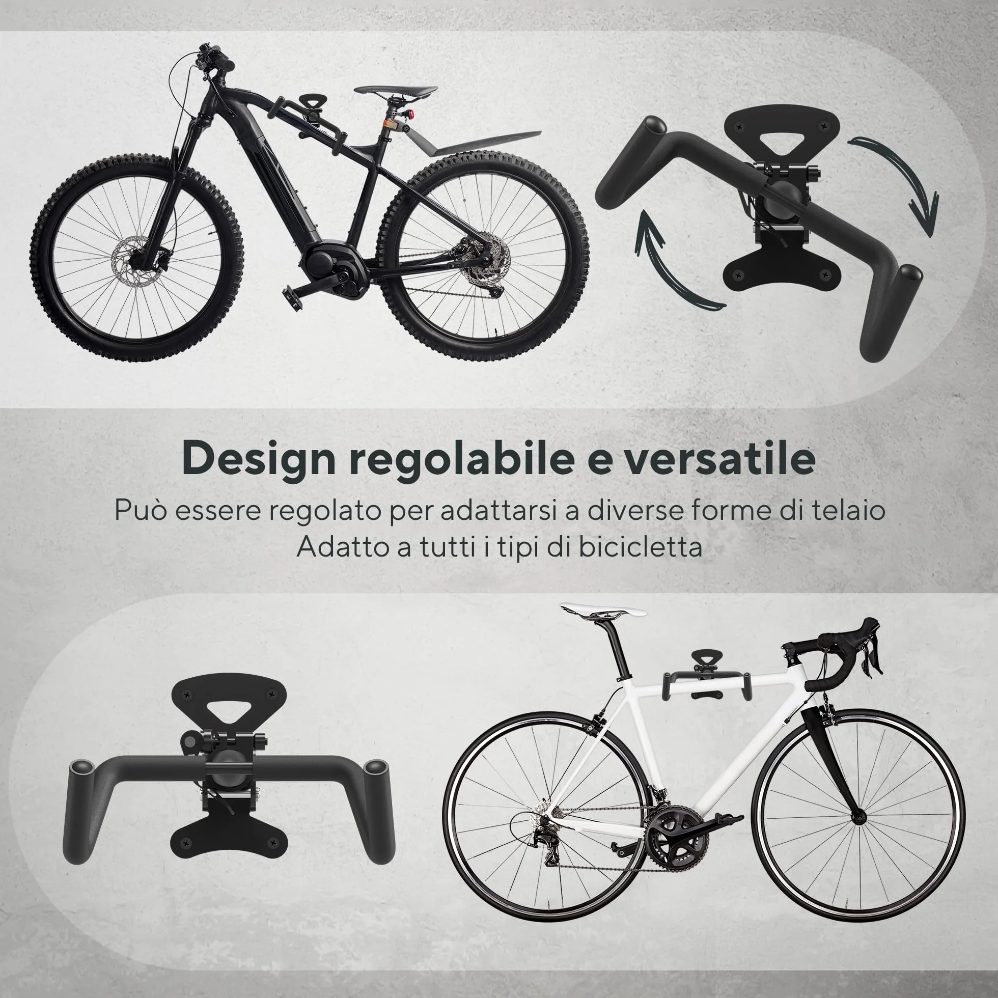Porta Bici da Muro Orizzontale Pieghevole – Appendi Bici da Muro per E-Bike, MTB, Gravel e Corsa Fino a 25 kg | Portabici per Garage, Cantina, Casa con Protezione Telaio