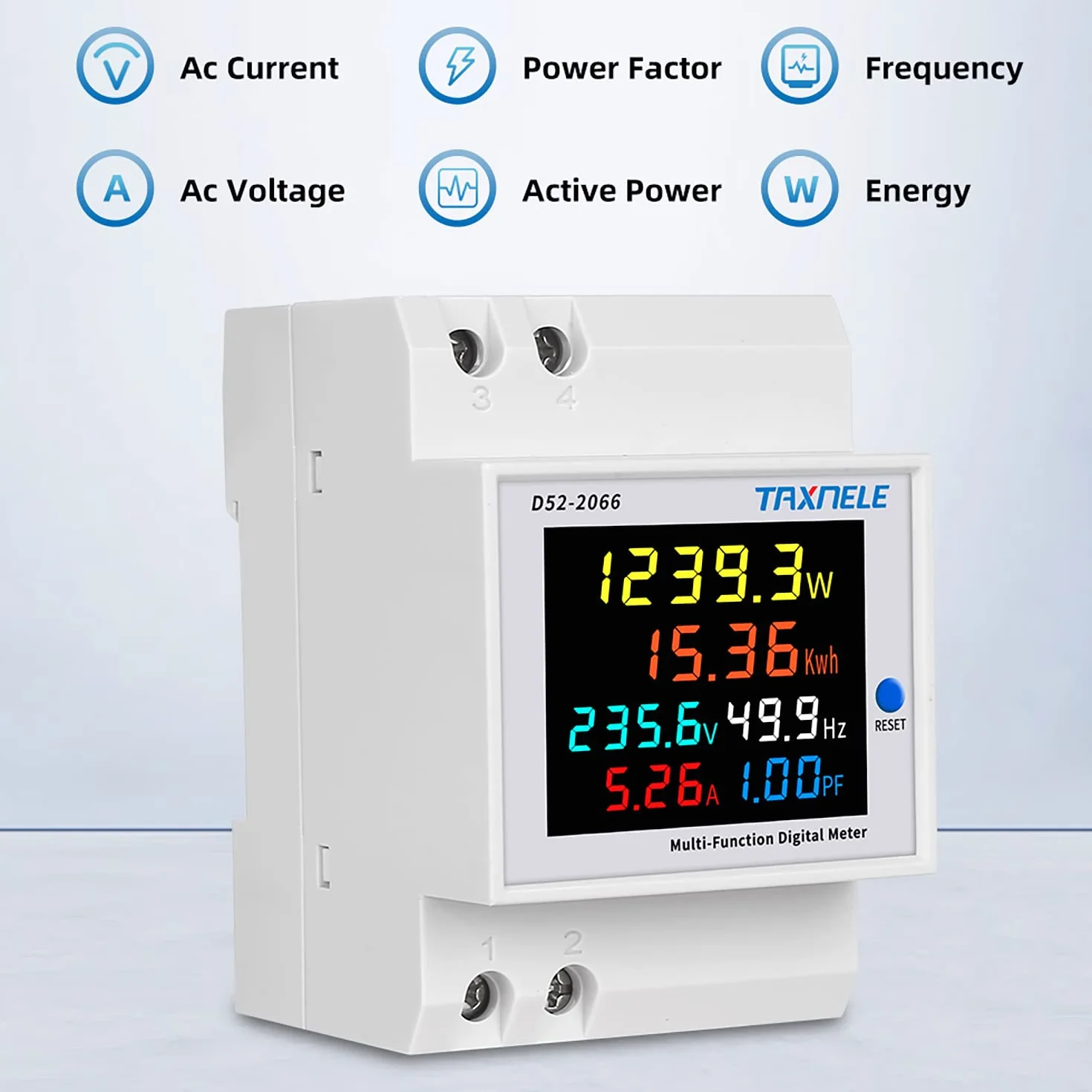 Misuratore di energia monofase Tester Monitor di utilizzo dell'elettricità 6 in 1 Multimetro AC 40-300V 100A Voltmetro Amperometro Watt Kwh Frequenza Misuratore di potenza 230V (TA incorporato)