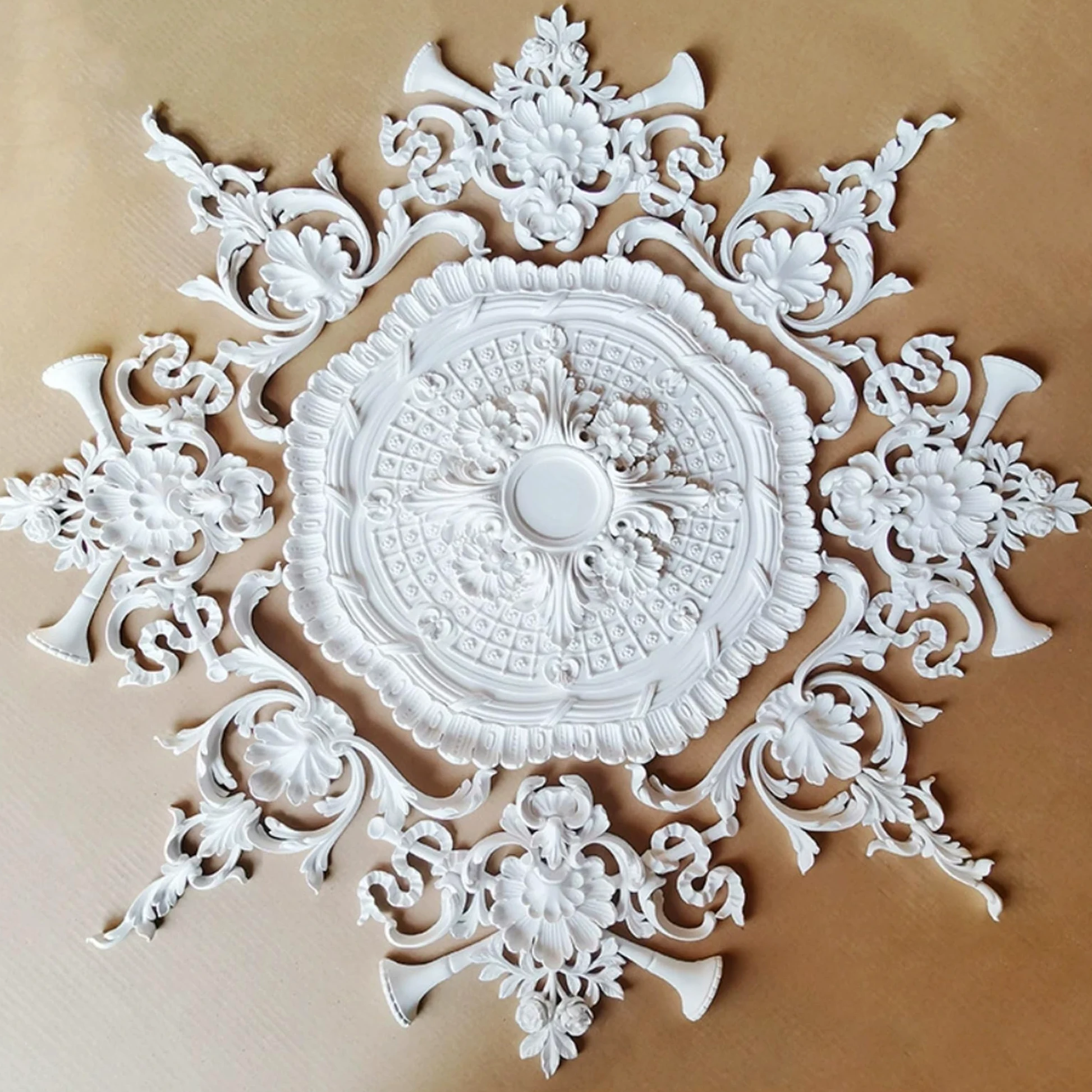 120cm Rosone Lampadario Soffitto Bianco Polistirolo Decorativo | Medaglione del Ventilatore Rotonda Moderno per Pareti Portalampada