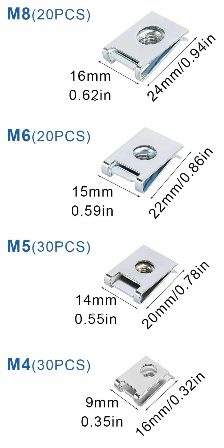 Set di dadi a U per Auto M4 M5 M6 M8 Clip Fissaggio Viti