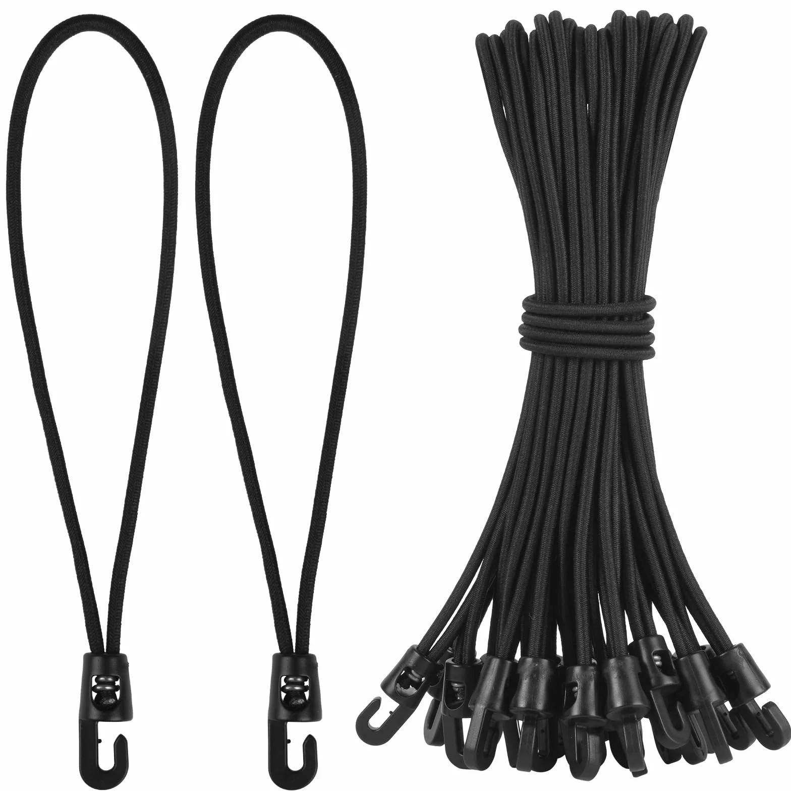 Tenditore per telo con Ganci, 25 cm x 18 Pezzi Tenditore per telo con Ganci, Doppio Gancio per Corda Elastica per Teli, Tende, Portapacchi, Auto e Biciclette, Esterno - Nero