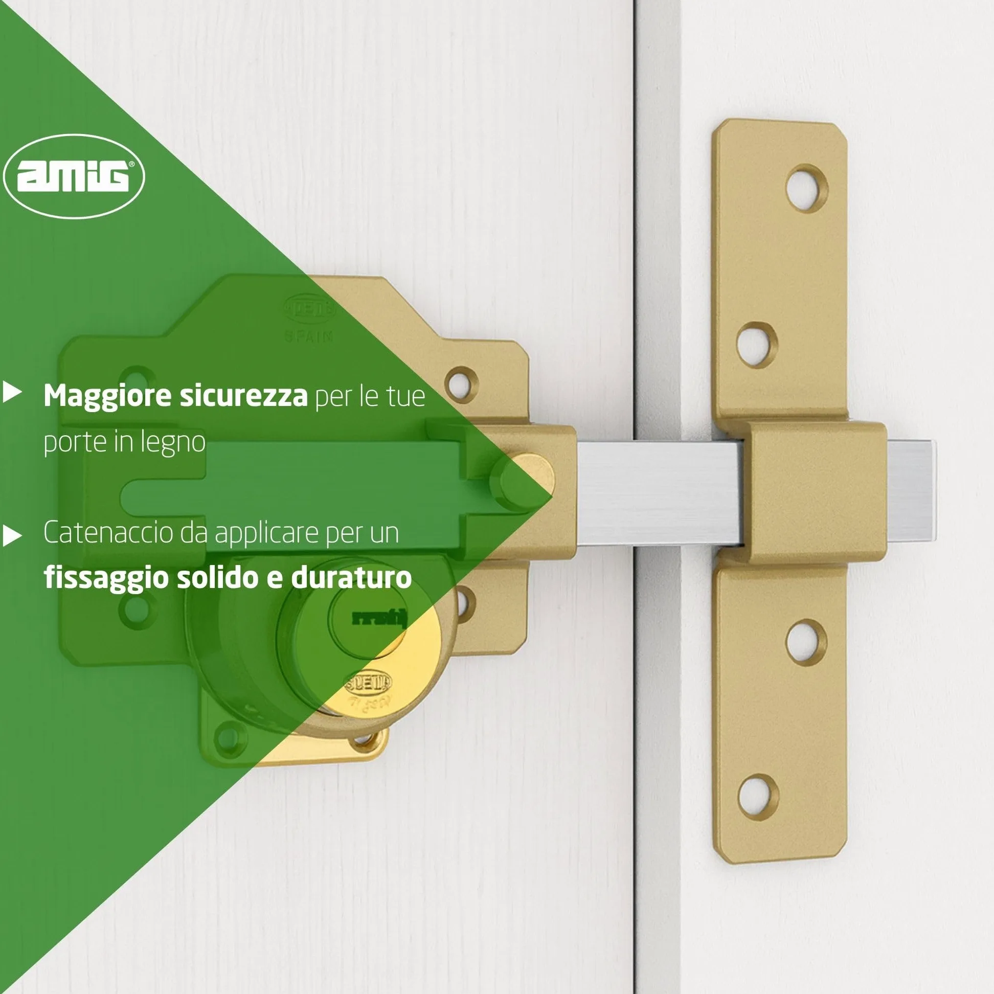 Amig - Catenaccio Porta di Sicurezza da Applicare con Cilindro Rotondo Interno ed Esterno Mod. 4 - Serratura con Chiave - 88 x 153 mm - Include 5 Chiavi a Punti - Acciaio Martellato