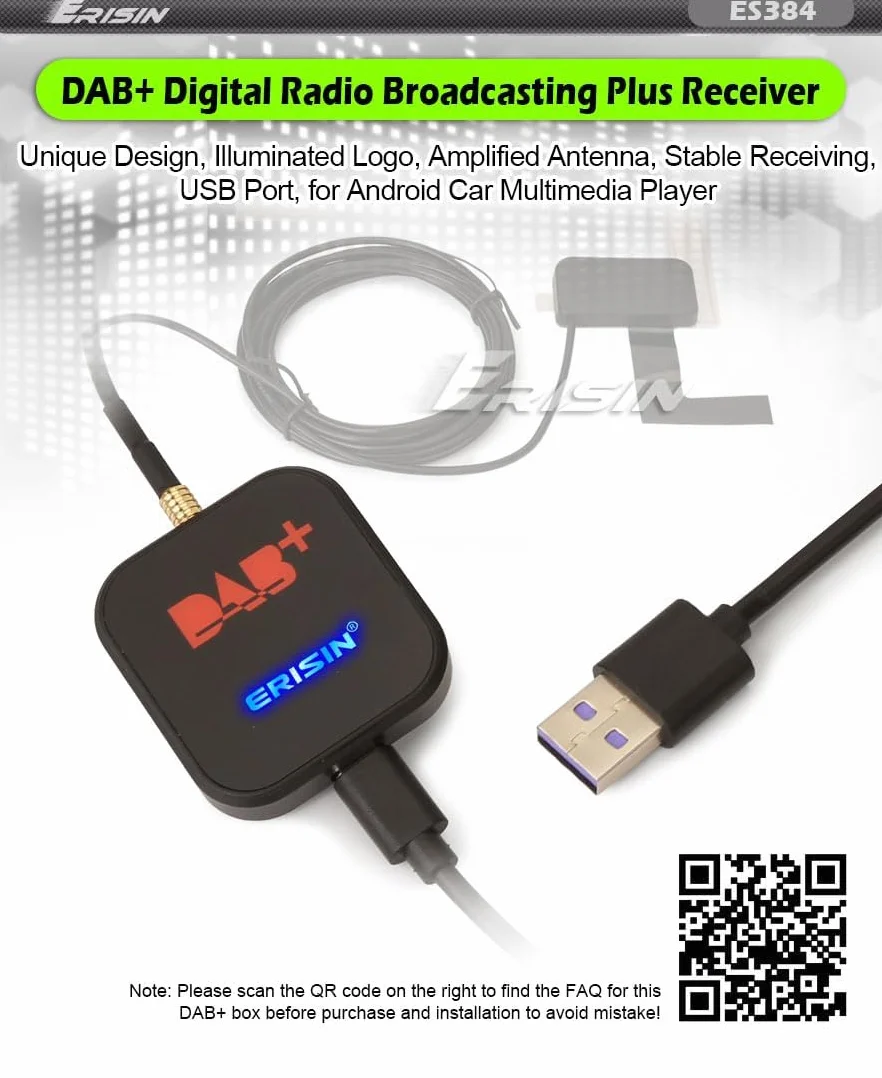 Antenna radio digitale DAB+ con antenna versatile Adattatore DAB per autoradio Android 11 12 13 14 Collegamento porta USB