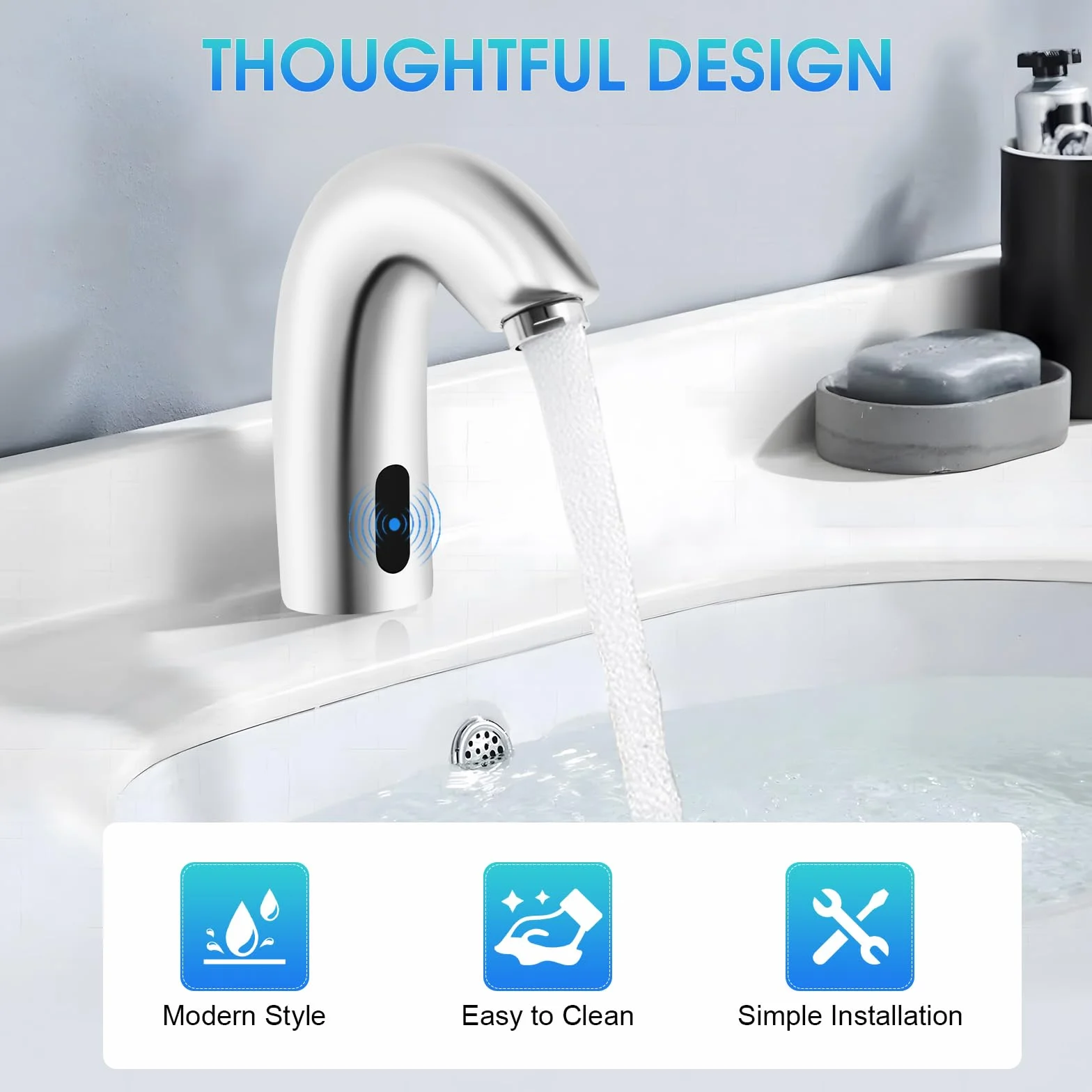 MINRS Rubinetto con sensore a infrarossi miscelatore automatico a induzione per lavabo bagno