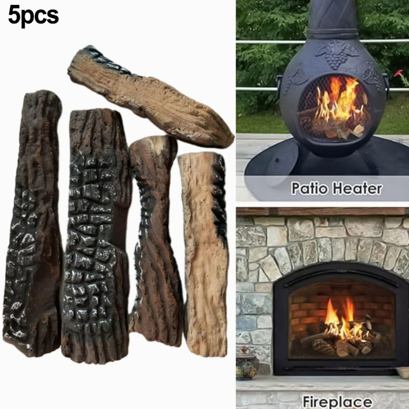 5 tronchi artificiali per caminetti a gas e bioetanolo, resistenti al calore, con struttura in legno realistica, per decorare la casa e l'atmosfera