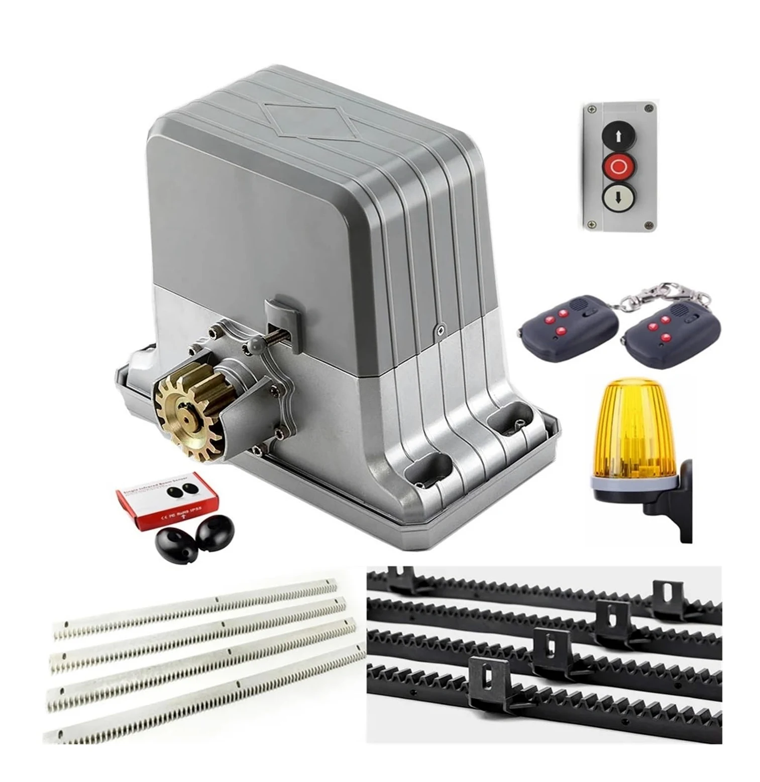 Kit apricancello, Operatore resistente del motore cancello scorrevole da 1800 kg con cremagliere 4 m 5 6 1 fotocellula a infrarossi lampada lampeggiante(Nylon rack 5m)