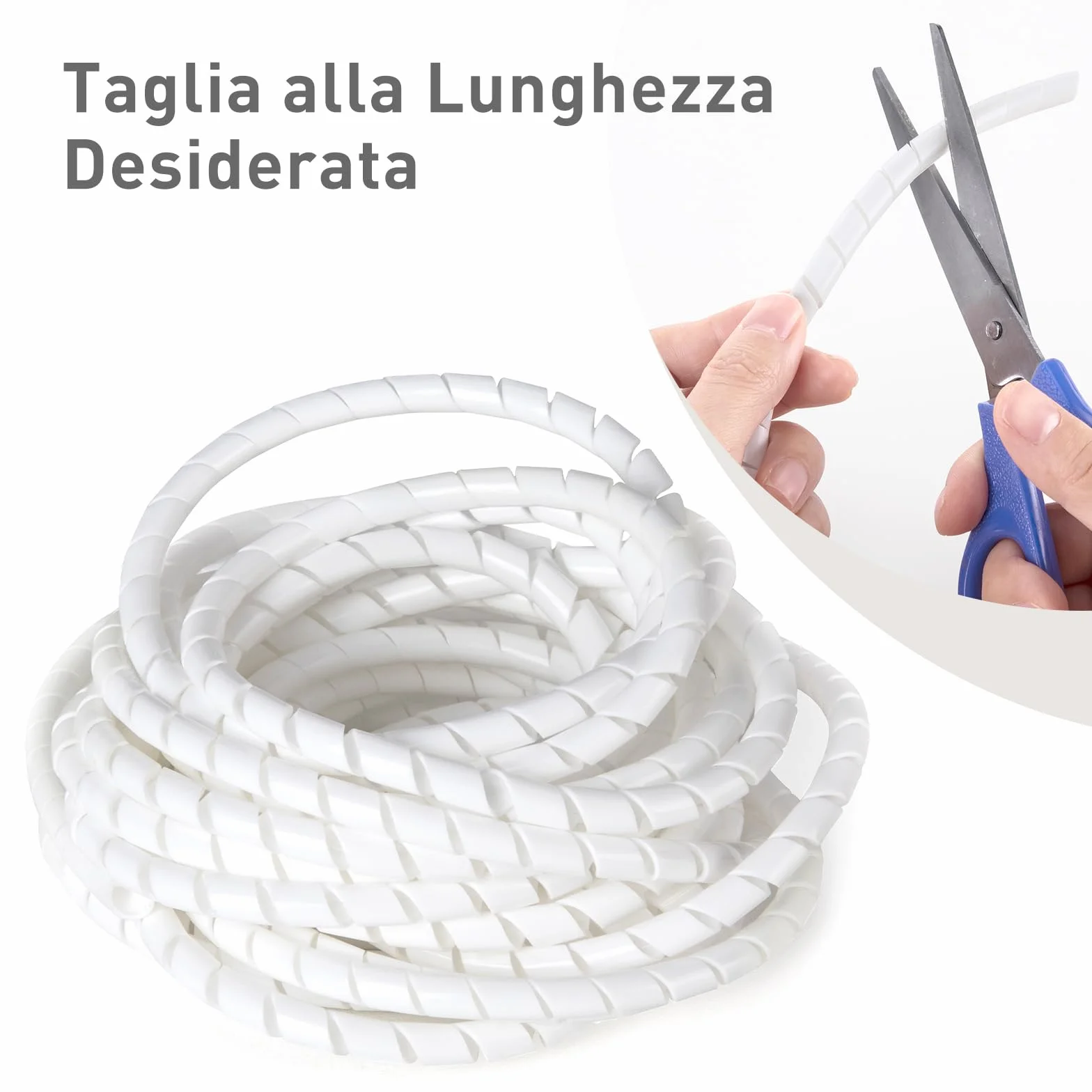 AGPTEK 6M Raccogli Cavi Spiralato, Guaina per Cavi di Diametro di 12-25mm, per mettere in ordine cavi PC, TV ecc (Bianco)