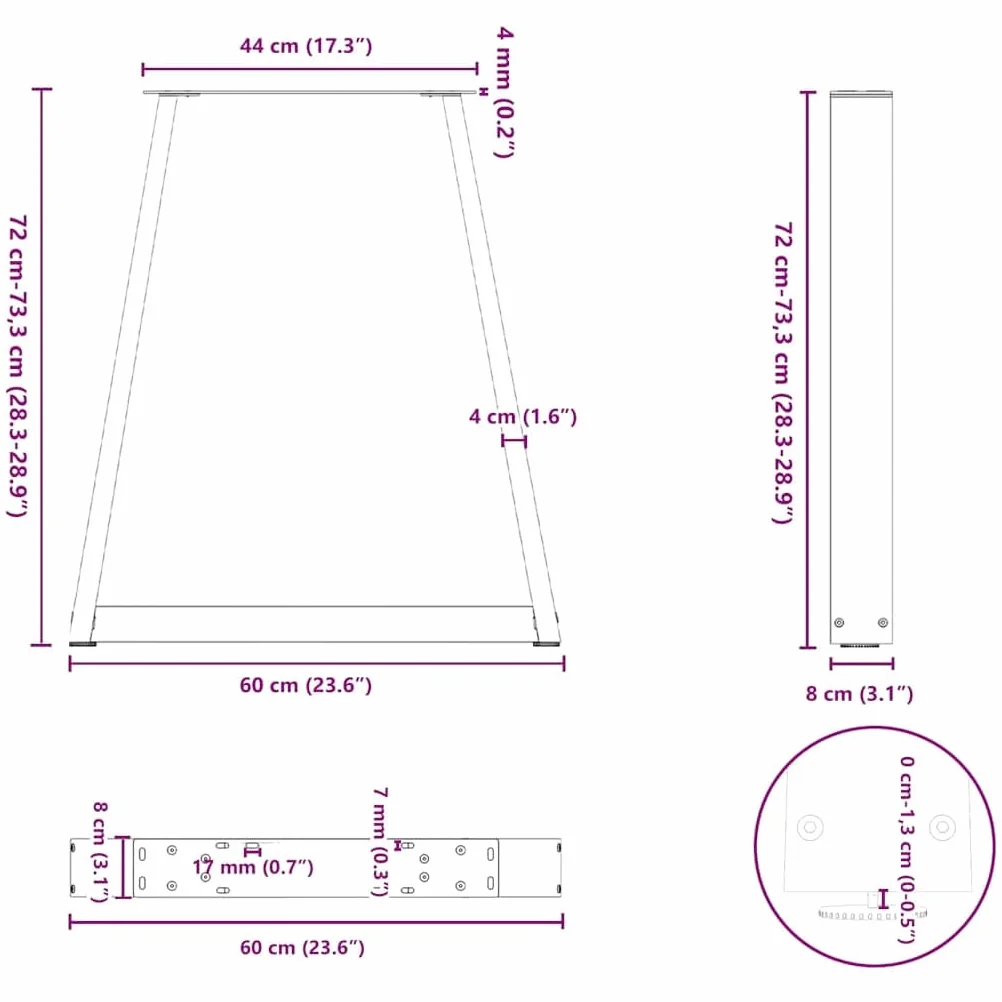 vidaXL Gambe per tavolo da pranzo a forma di V 2 pz nere 60x(72-73,3) cm in acciaio