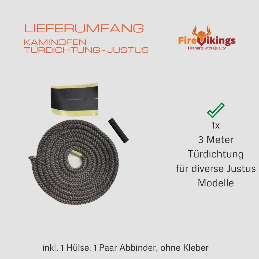 Justus - Guarnizione per porta del camino, 3 m, ø 10 x 10 mm, per modelli Lagos, Reno, R P50-5, Viking, Polarfalò K2