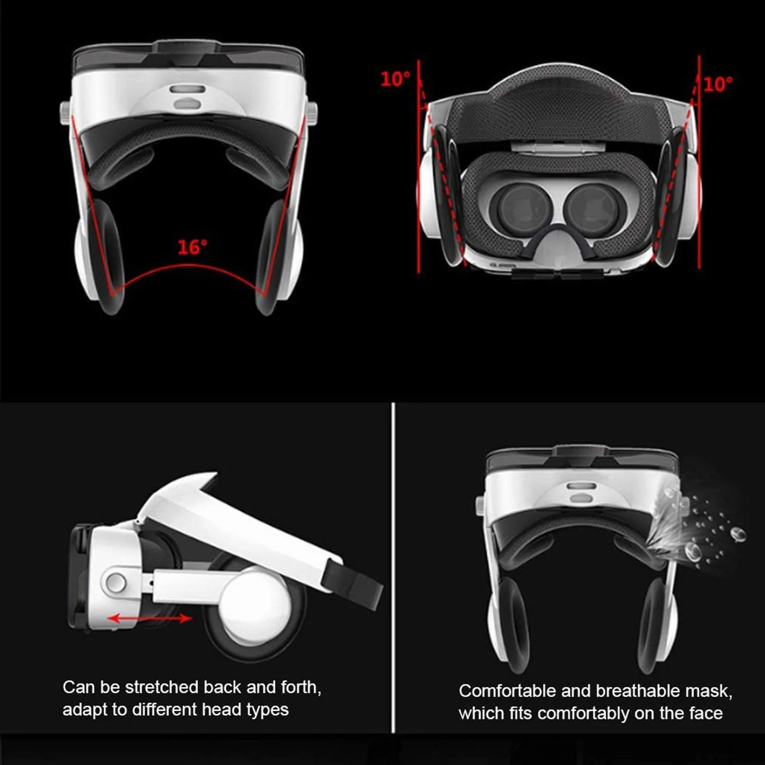 Occhiali VR 3D, Realtà Virtuale Visore con Sportello Auricolare e Lenti Regolabili, Realtà Virtuale VR Occhiali Compatibile con per Film e Giochi 3D