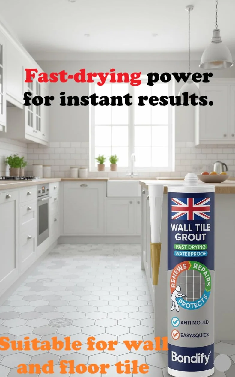 Grout Repair Kit Grey 450g x 2 Cartuccia ANTI-MUFFA Stucco per Piastrelle Bagno Doccia Pavimento Sigillante