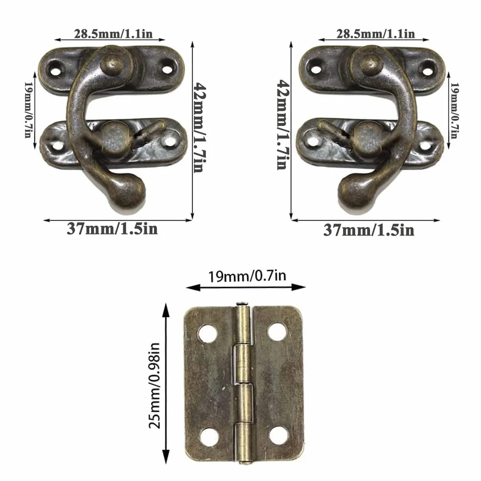 Ganci Antichi Hasp Chiusura Legno, Cerniere Scatola Con Viti, 60 Pezzi, Tonalità Bronzo