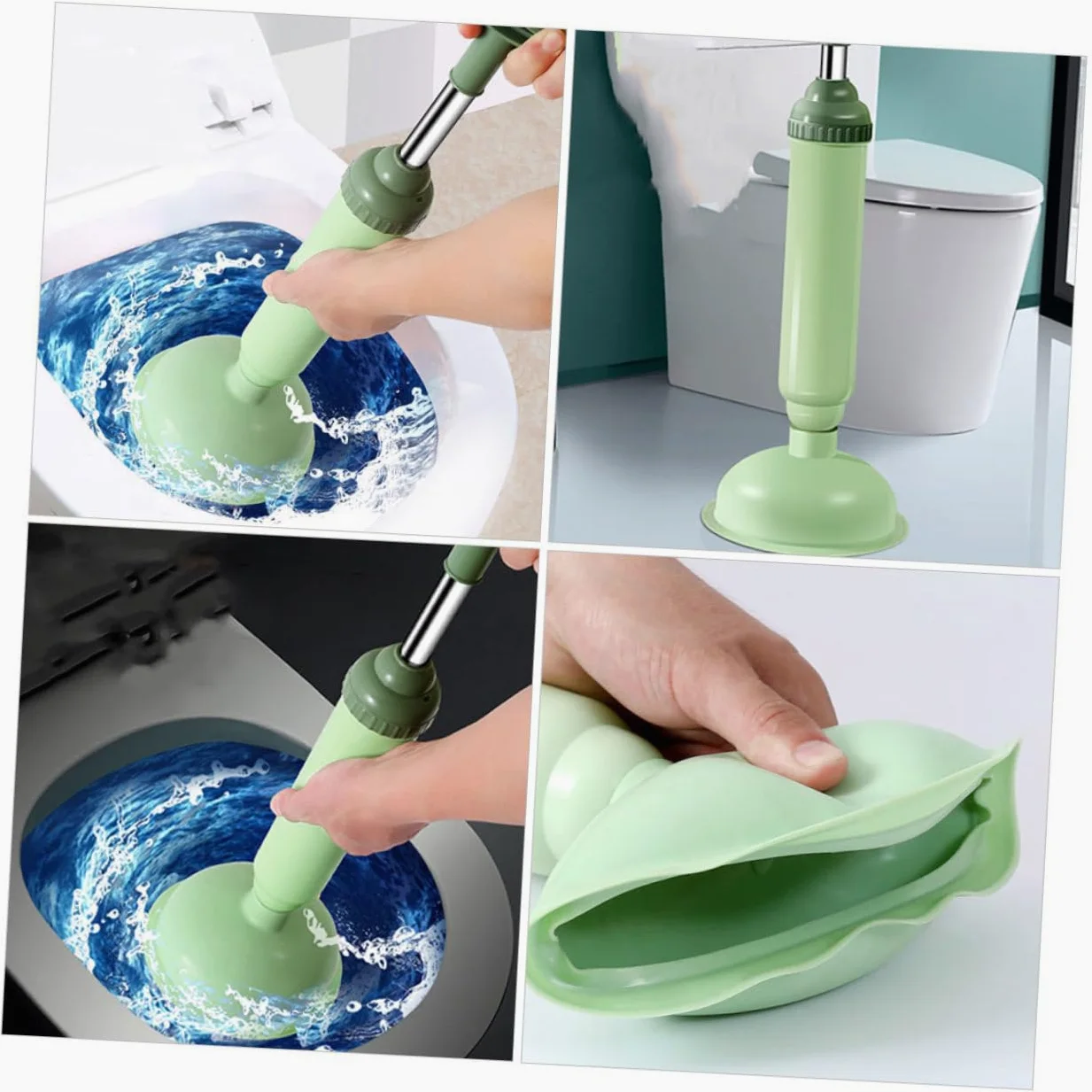 Ciieeo Stura Water a Pressione 2 Pezzi, Pompa Stura WC in PVC e Acciaio Inox, per Bagno e Cucina, Rimuove Blocchi Maggiore Pressione