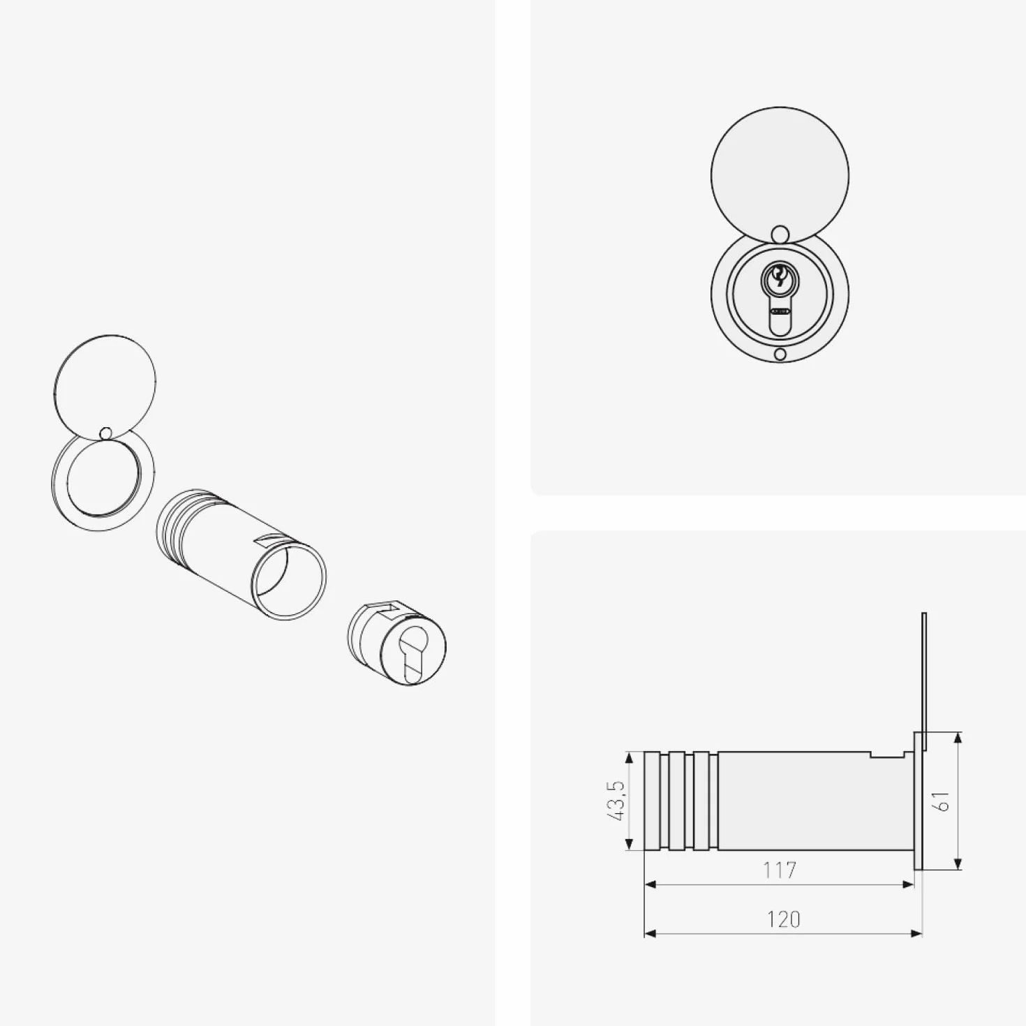 ABUS Cassaforte per Chiavi 729 da Incasso a Parete - Argento | Alloggiamento cilindro in ottone cromato, protezione anti-foratura, diametro installazione 43,5 mm, lunghezza base 120 mm