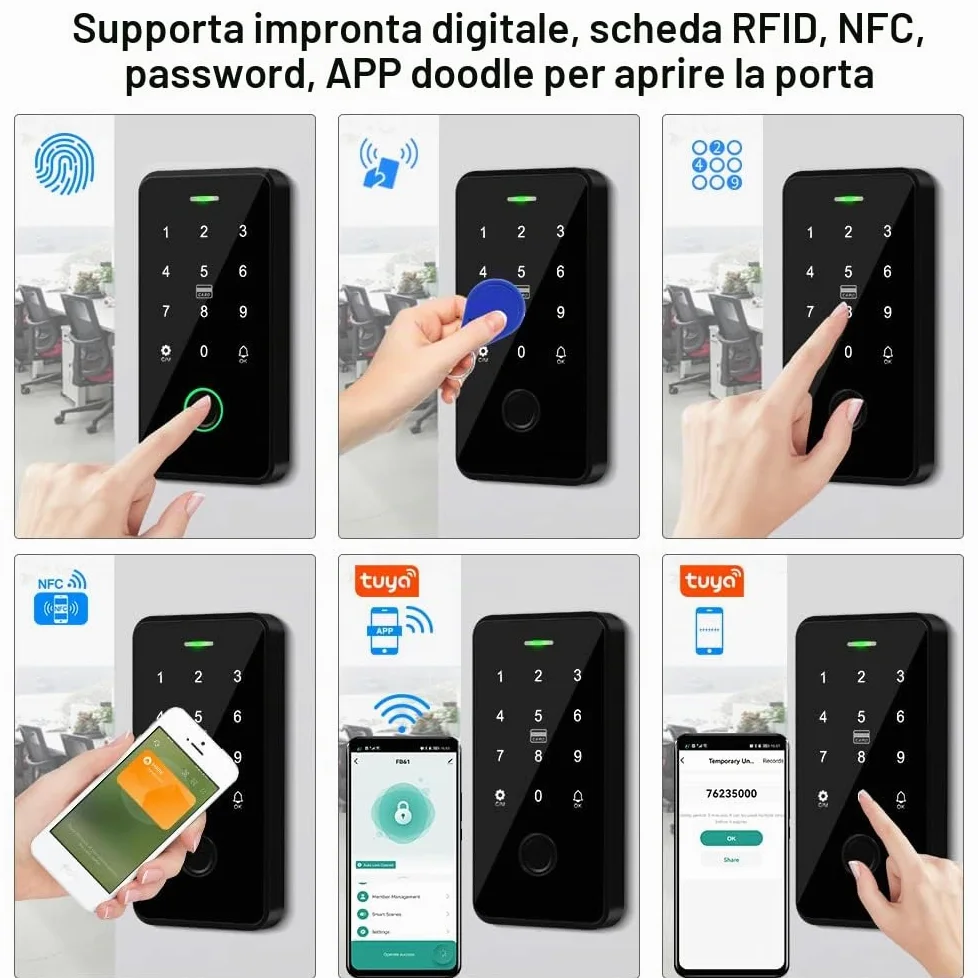 TUYA Kit di Controllo Degli Accessi Impermeabile,Tastiera Touch RFID,Serratura Elettronica a Chiave,Alimentazione 3A,Pulsante del Cambio,Campanello Cablato,15 Chiavi da 13,56MHz