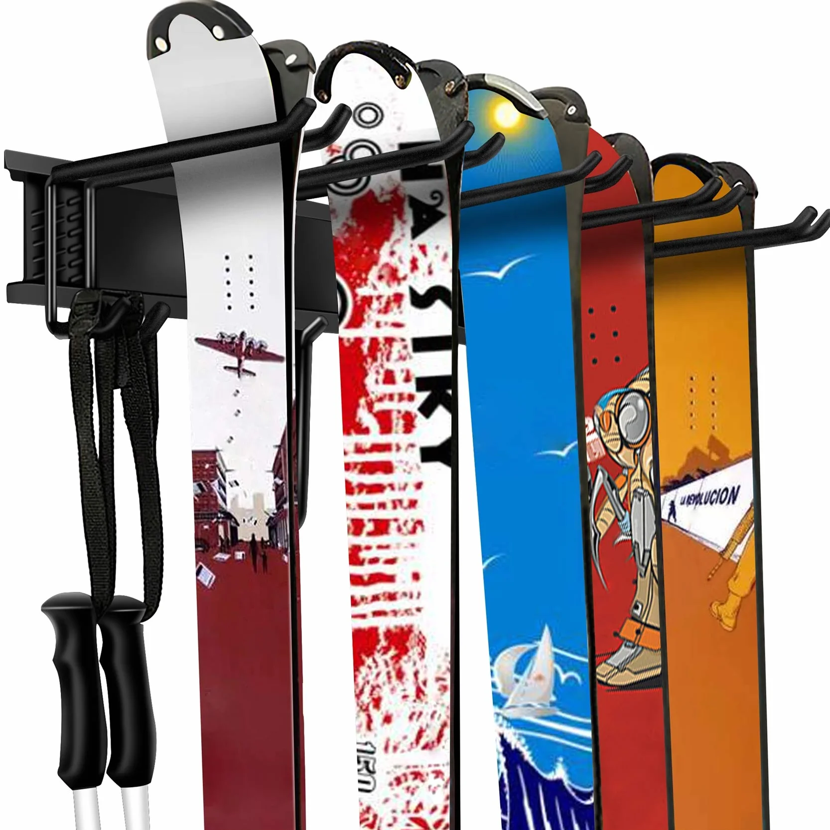 WALMANN Portasci da parete per garage, fino a 10 paia, supporti per sci e snowboard, 136 kg