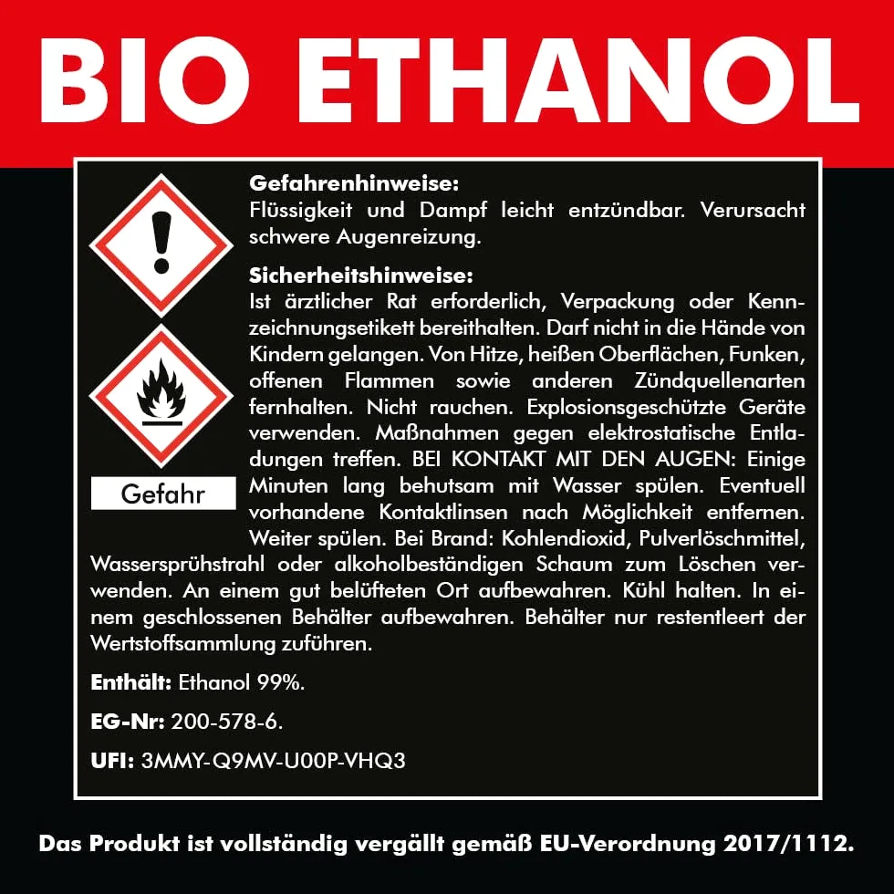Bioetanolo, 12 x 1000 ml (7574.12) – Alcol bioetanolo etanolo da tavolo, combustibile per camini da tavolo, accendifuoco per barbecue