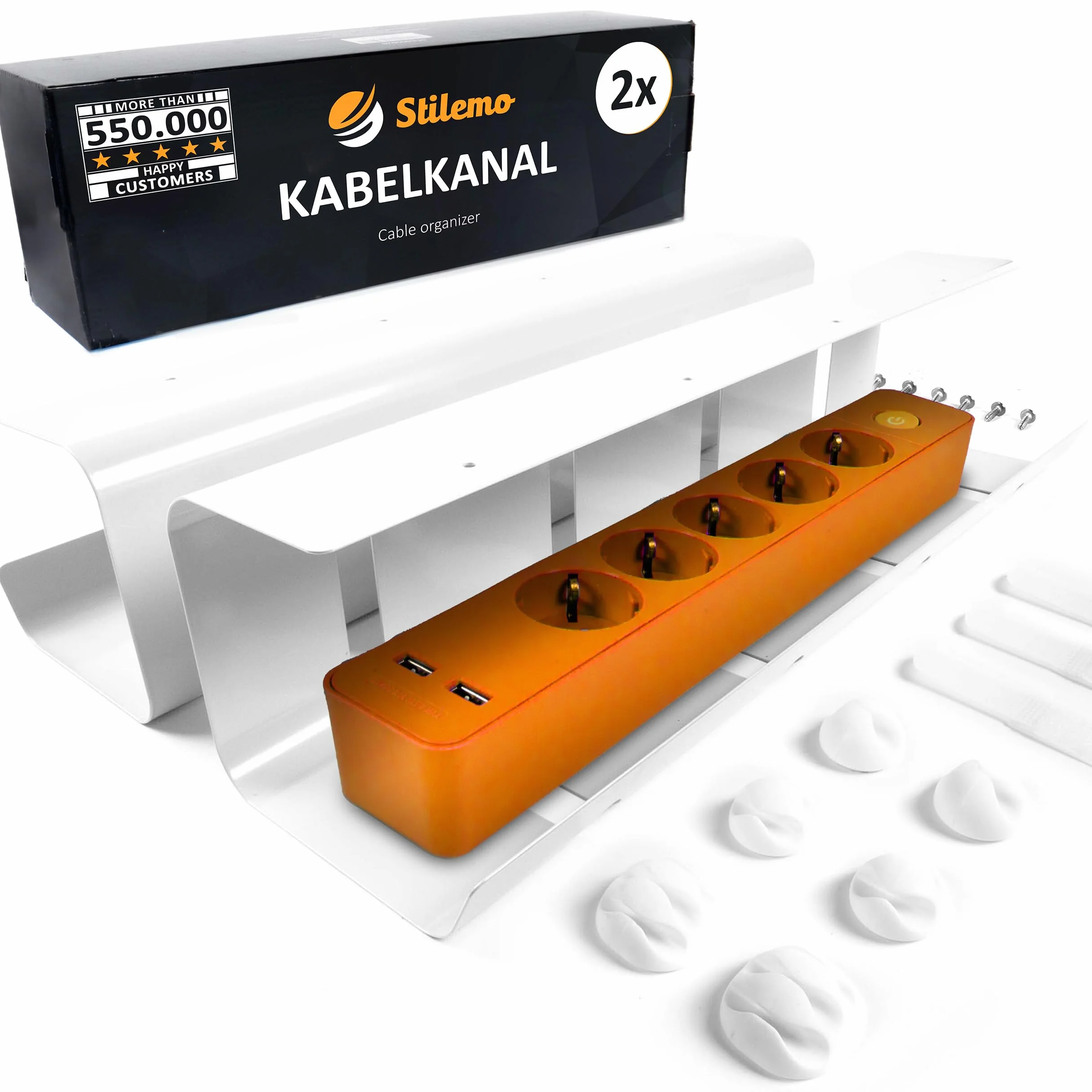 Raccogli Cavi Scrivania – Canalina Passacavi sotto Scrivania Cable Management – Organizer Portacavi Ufficio - Nascondi Cavi sotto Tavolo – 2 Scatole Porta Cavi - Verniciatura a Polvere Bianco