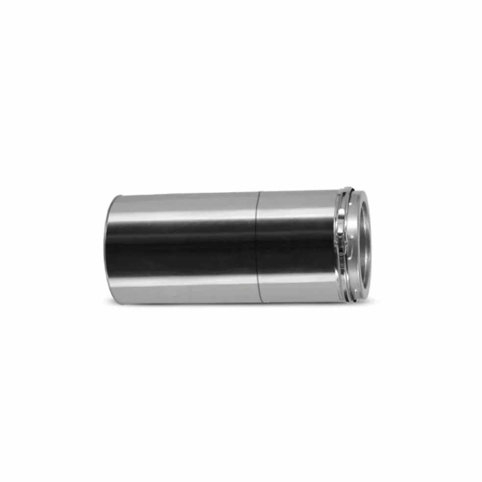 Tubo regolabile in acciaio inox 300-450 mm I Componenti per canna fumaria con rivestimento I Diametro interno 150 mm I Passaggio per il muro I Isolamento ottimale a doppia parete I Oskar